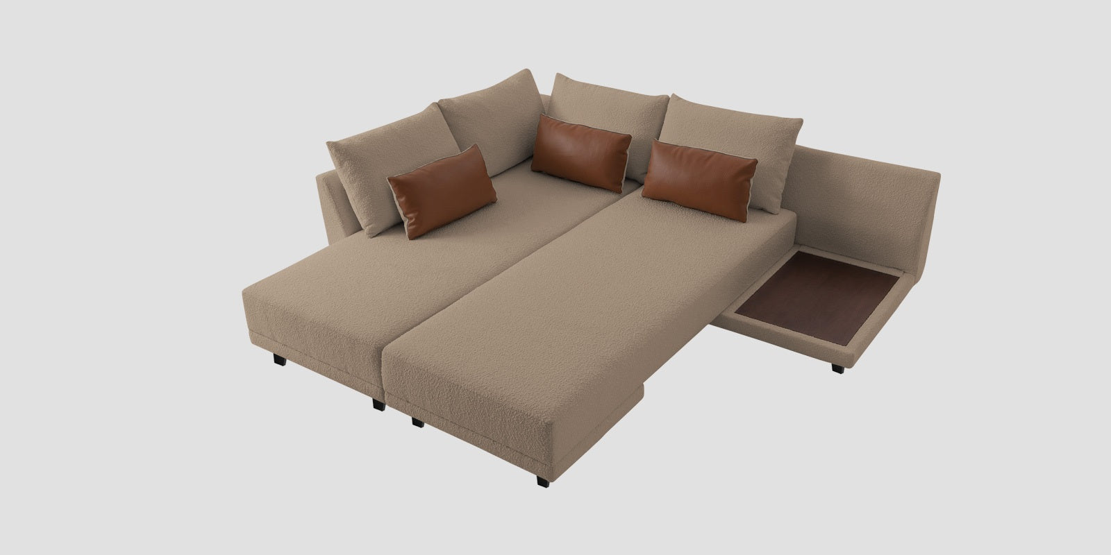 Ira Boucle Fabric RHS 6 Seater Convertible Sofa Cum Bed In Mushroom Beige Colour - Febonic Living