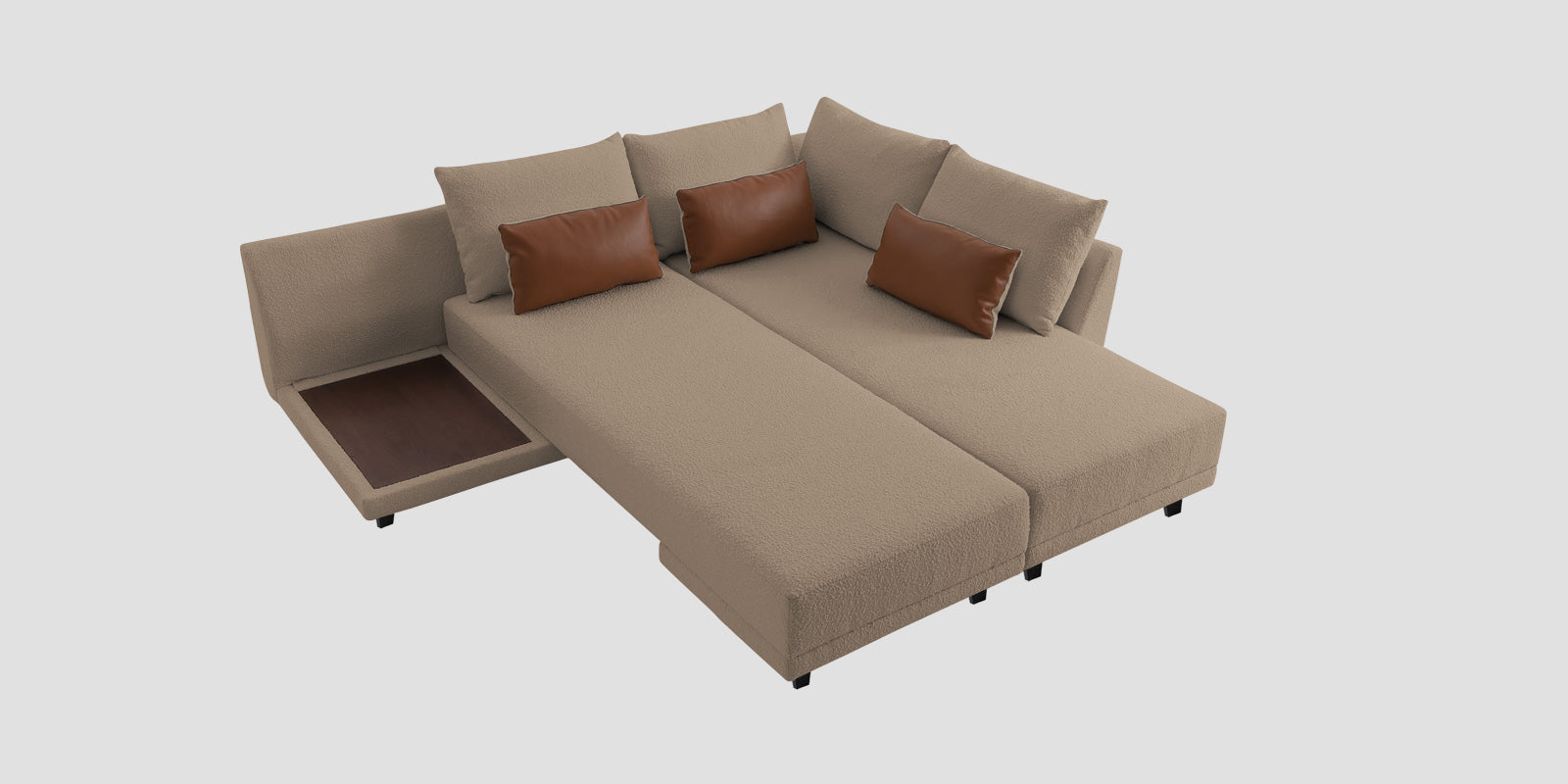 Ira Boucle Fabric LHS 6 Seater Convertible Sofa Cum Bed In Mushroom Beige Colour - Febonic Living