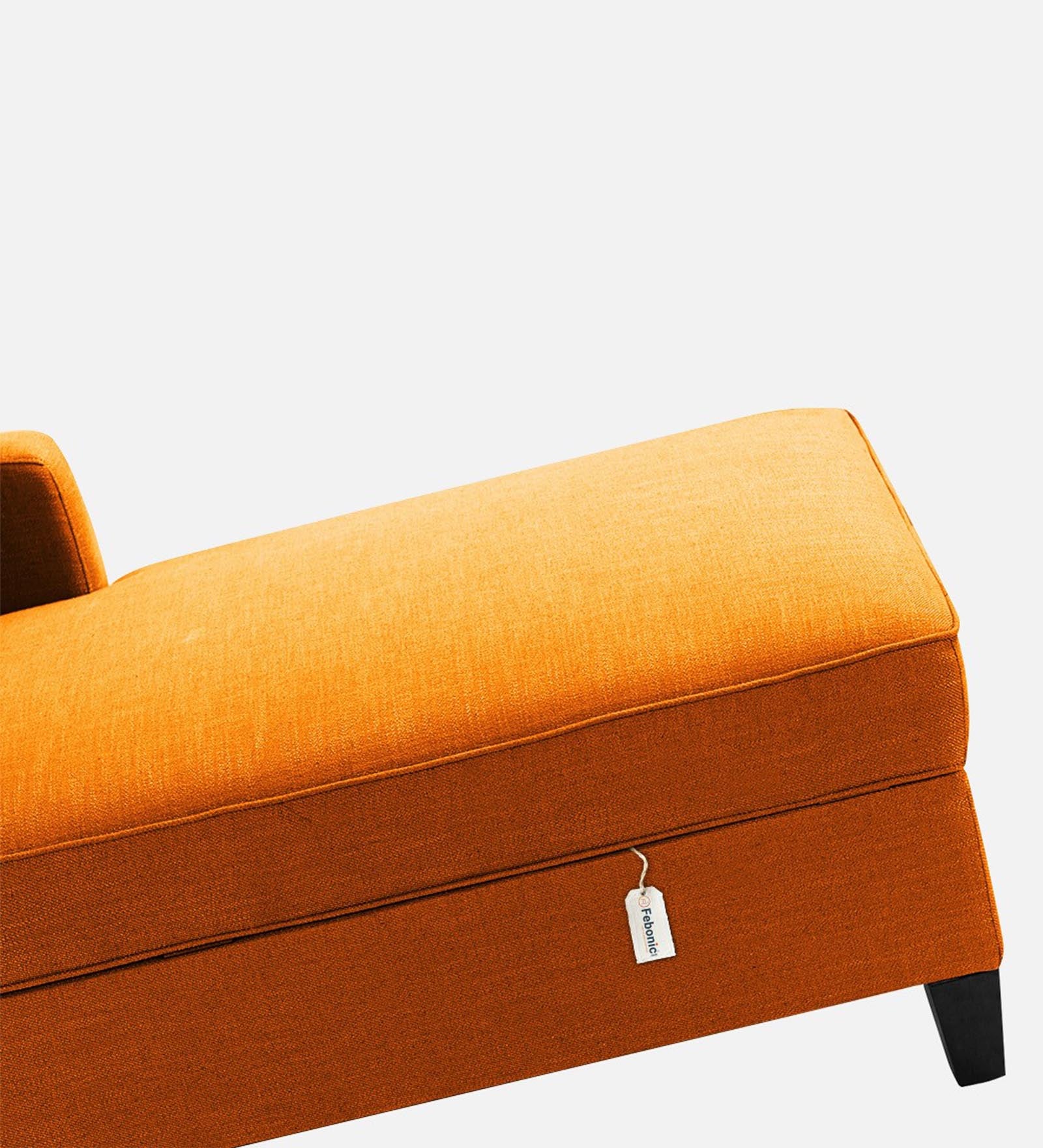 Royee Fabric RHS Chaise Lounger In Vivid Orange Colour With Storage - Febonic Living