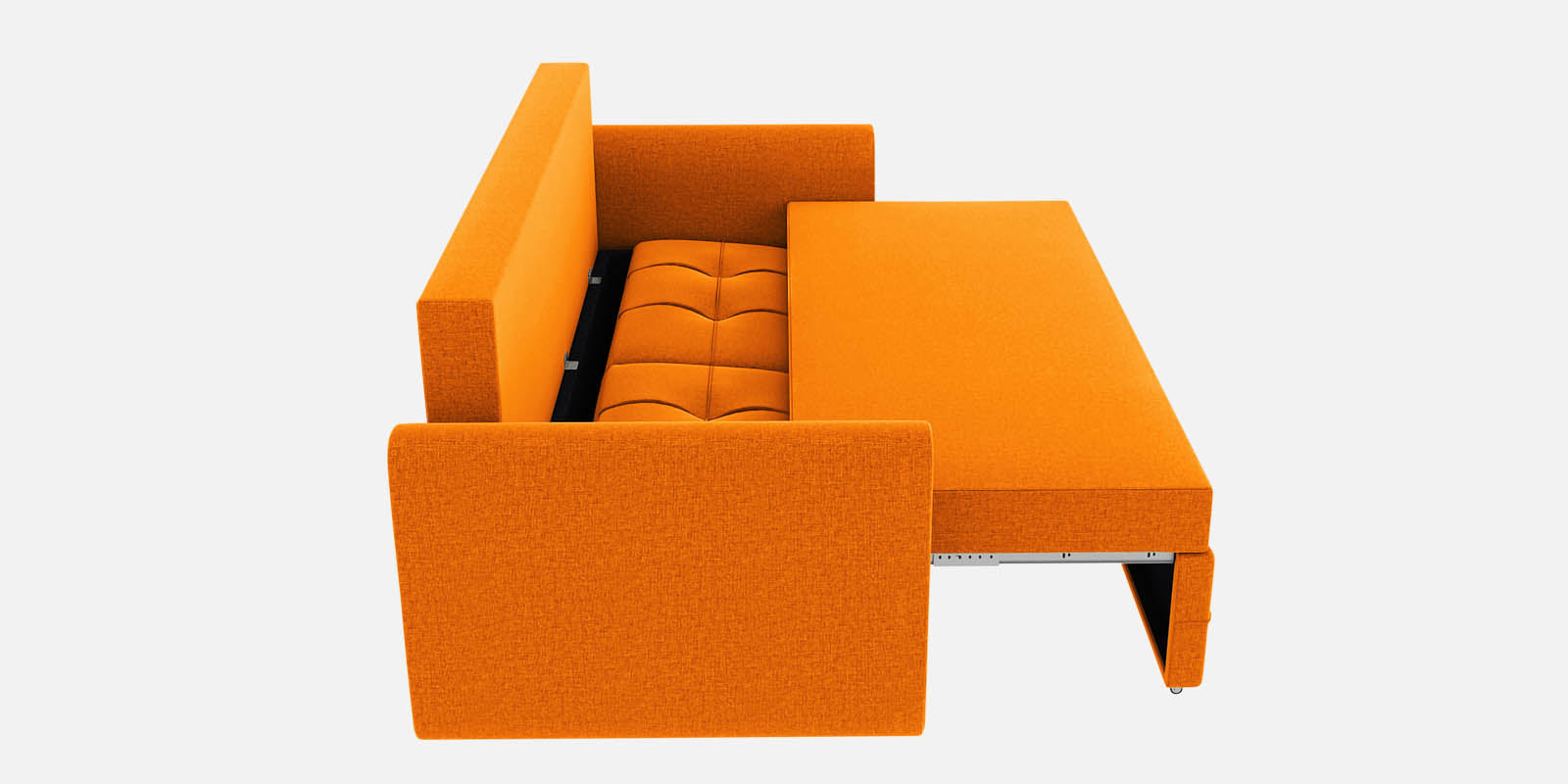 Ines Velvet 3 Seater Pull Out Sofa Cum Bed In Vivid Orange Colour With Storage - Febonic Living