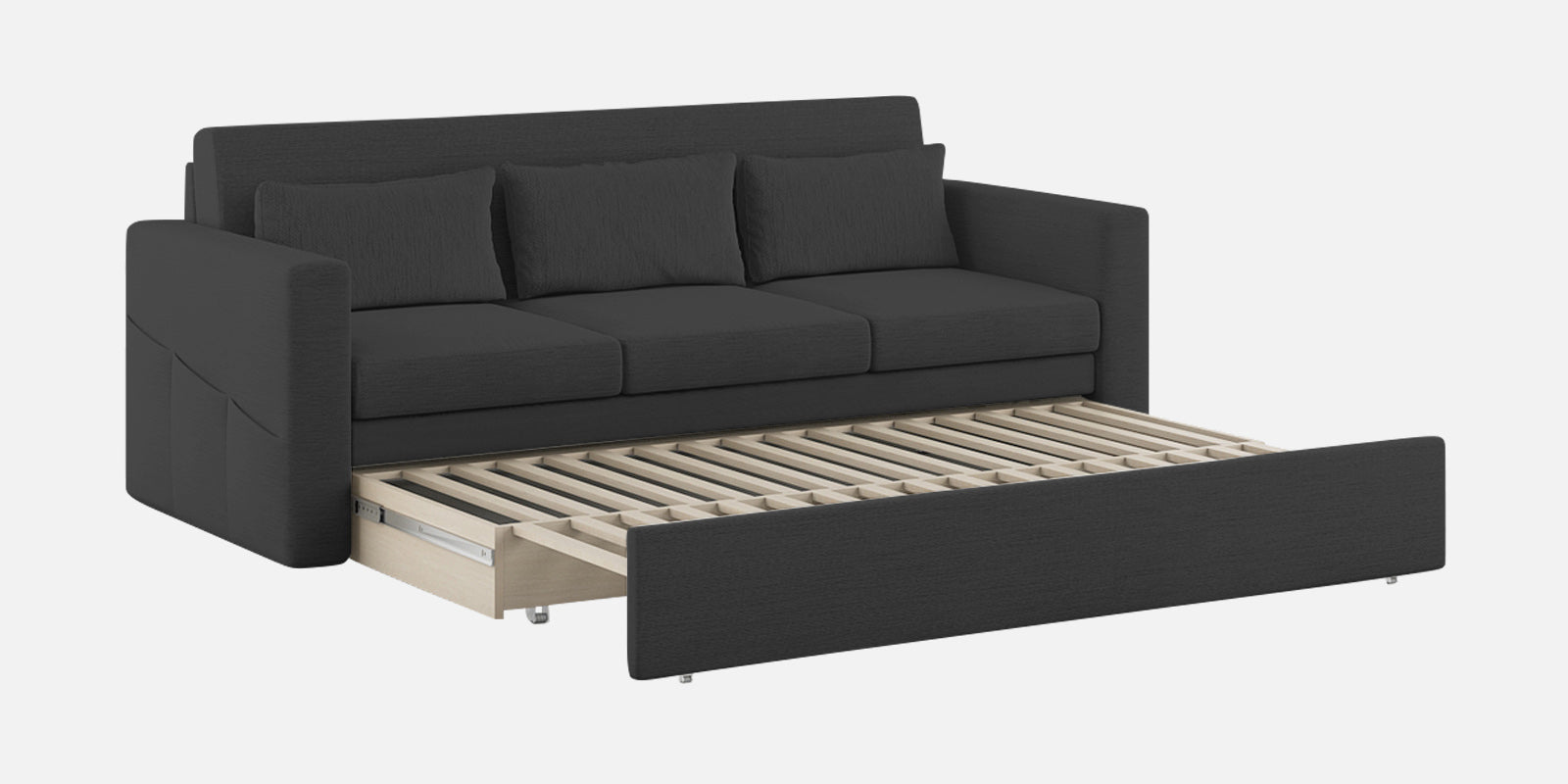 River Fabric 3 Seater Pull Out Sofa Cum Bed In Charcoal Grey Colour - Febonic Living