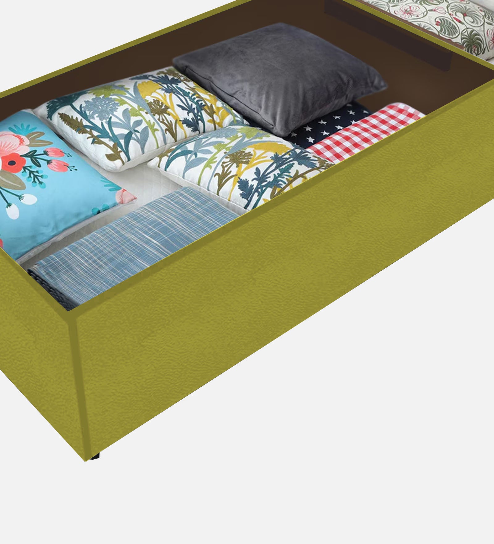 Lido Fabric Queen Size Bed In Parrot Green Colour With Drawer Storage - Febonic Living