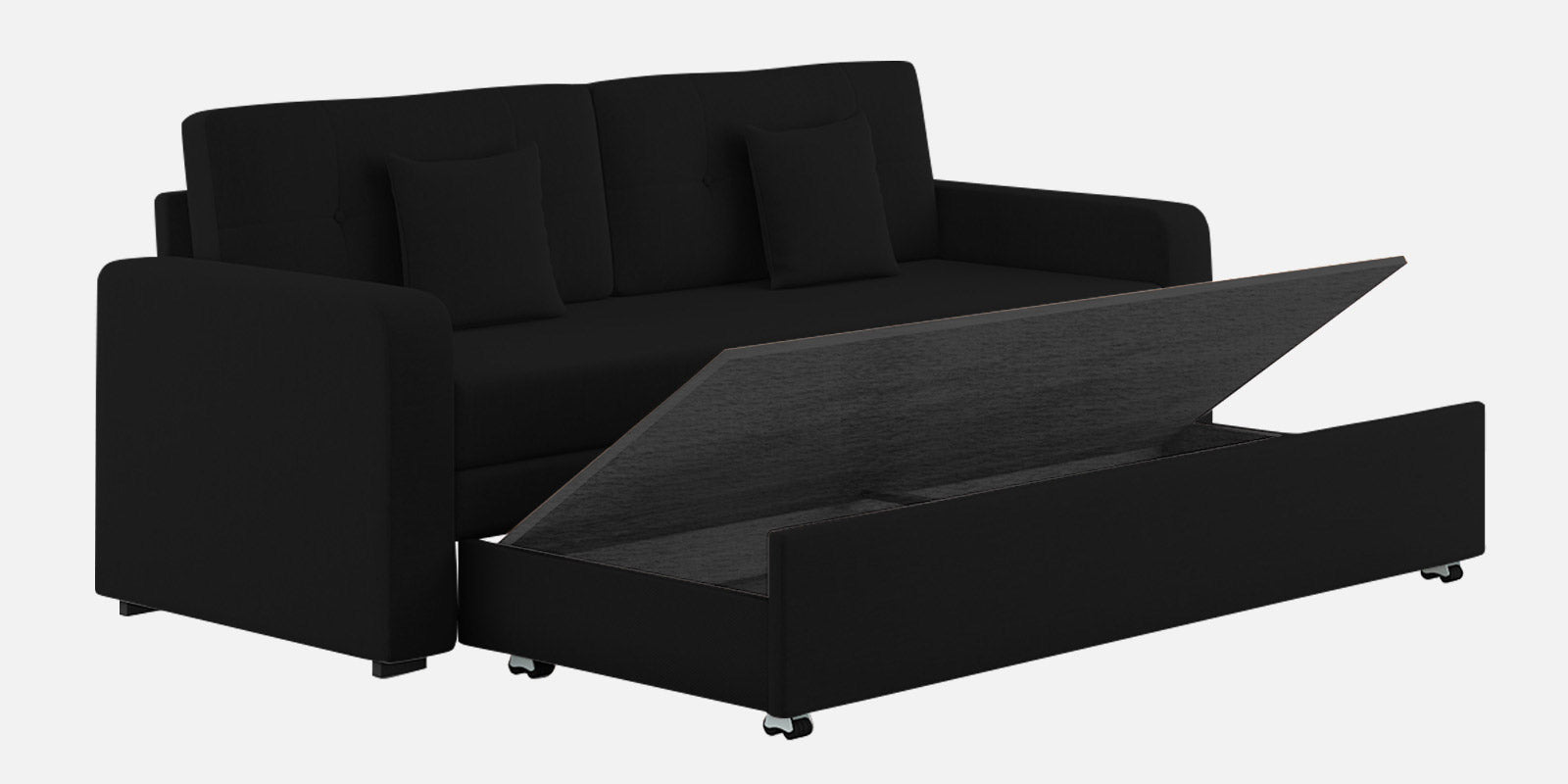 Rocky Fabric 3 Seater Pull Out Sofa Cum Bed In Zed Black Colour With Storage - Febonic Living