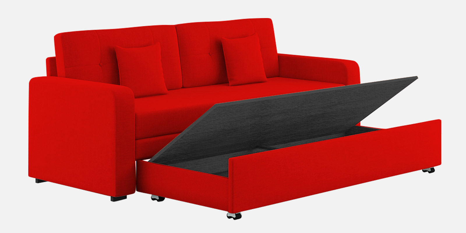 Rocky Fabric 3 Seater Pull Out Sofa Cum Bed In Ruby Red Colour With Storage - Febonic Living