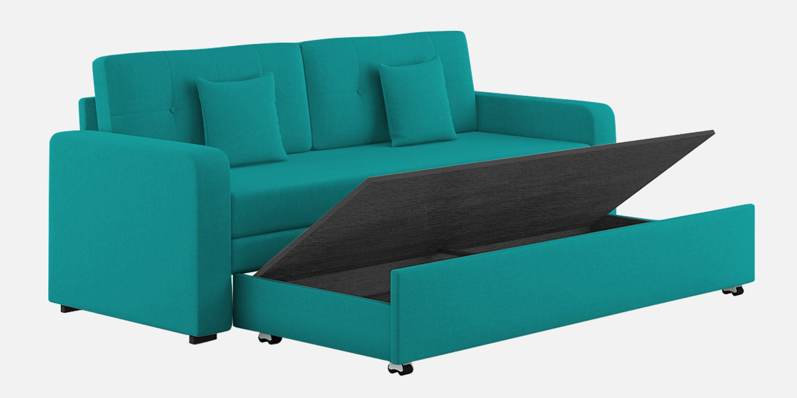Rocky Fabric 3 Seater Pull Out Sofa Cum Bed In Sea Green Colour With Storage - Febonic Living
