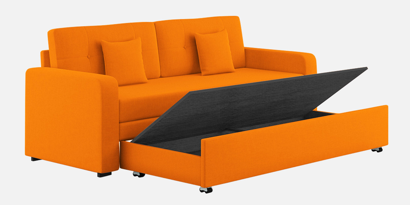 Rocky Fabric 3 Seater Pull Out Sofa Cum Bed In Vivid Orange Colour With Storage - Febonic Living