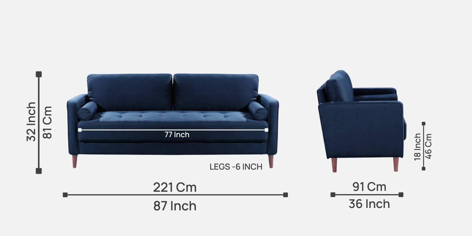 Darvin Fabric 3 Seater Sofa In Royal Blue Colour - Febonic Living