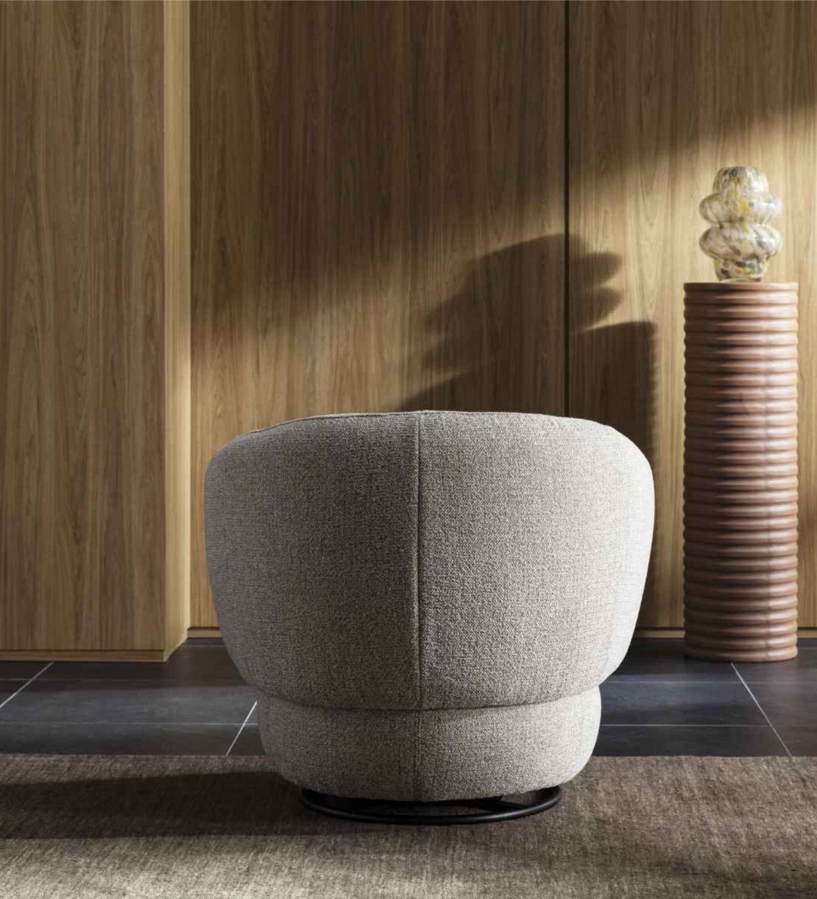 Tura Fabric Swivel Chair In Ash Grey Colour - Febonic Living