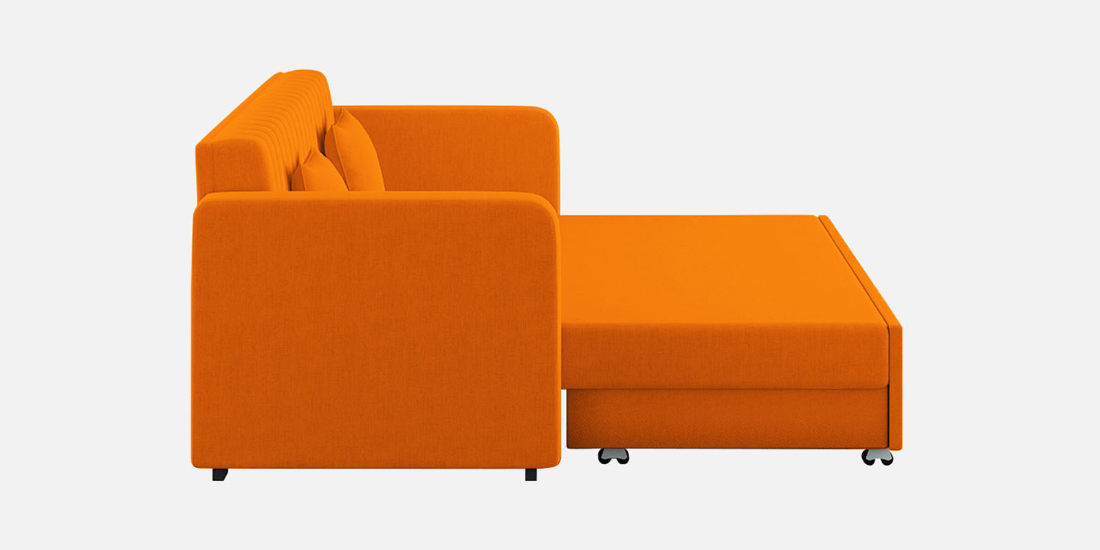 Calra Fabric 3 Seater Pull Out Sofa Cum Bed In Vivid Orange Colour With Storage - Febonic Living