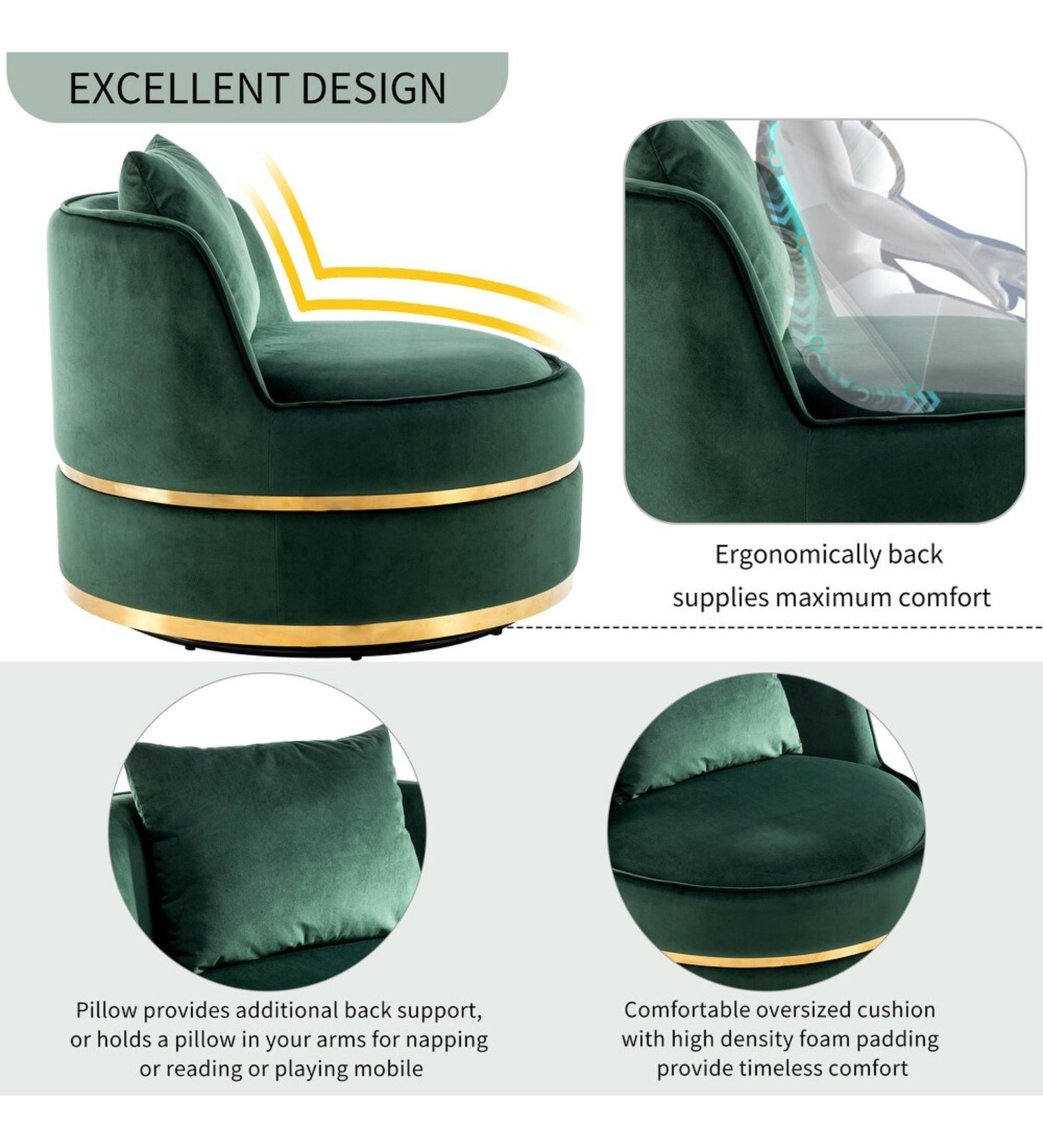 Winky Velvet Swivel Chair in Amazon Green Colour