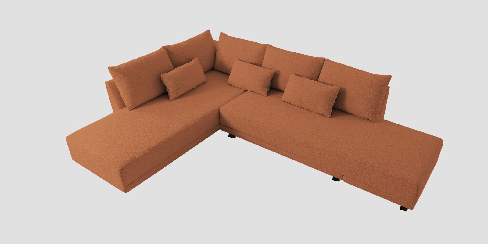 Ira Boucle Fabric RHS 6 Seater Convertible Sofa Cum Bed In Light Orange Colour - Febonic Living