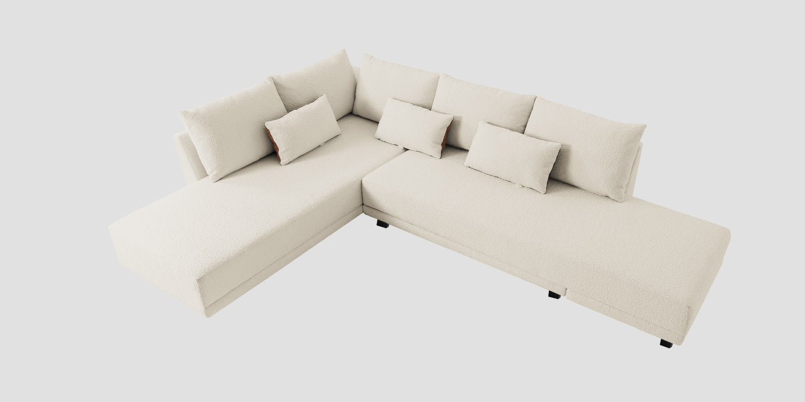 Ira Boucle Fabric RHS 6 Seater Convertible Sofa Cum Bed In Shell White Colour - Febonic Living