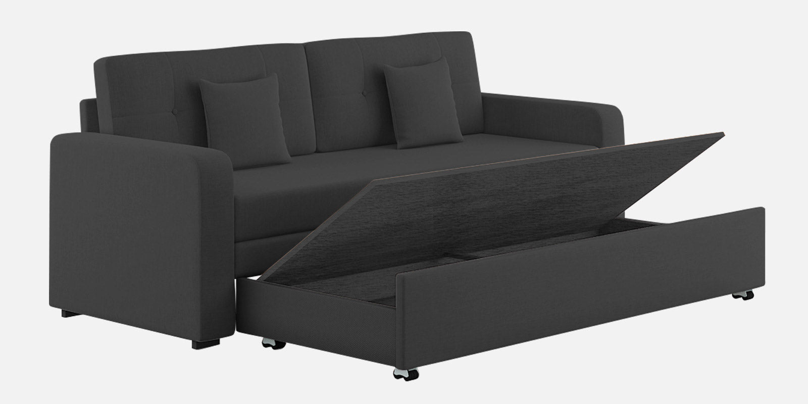 Rocky Fabric 3 Seater Pull Out Sofa Cum Bed In Charcoal Grey Colour With Storage - Febonic Living