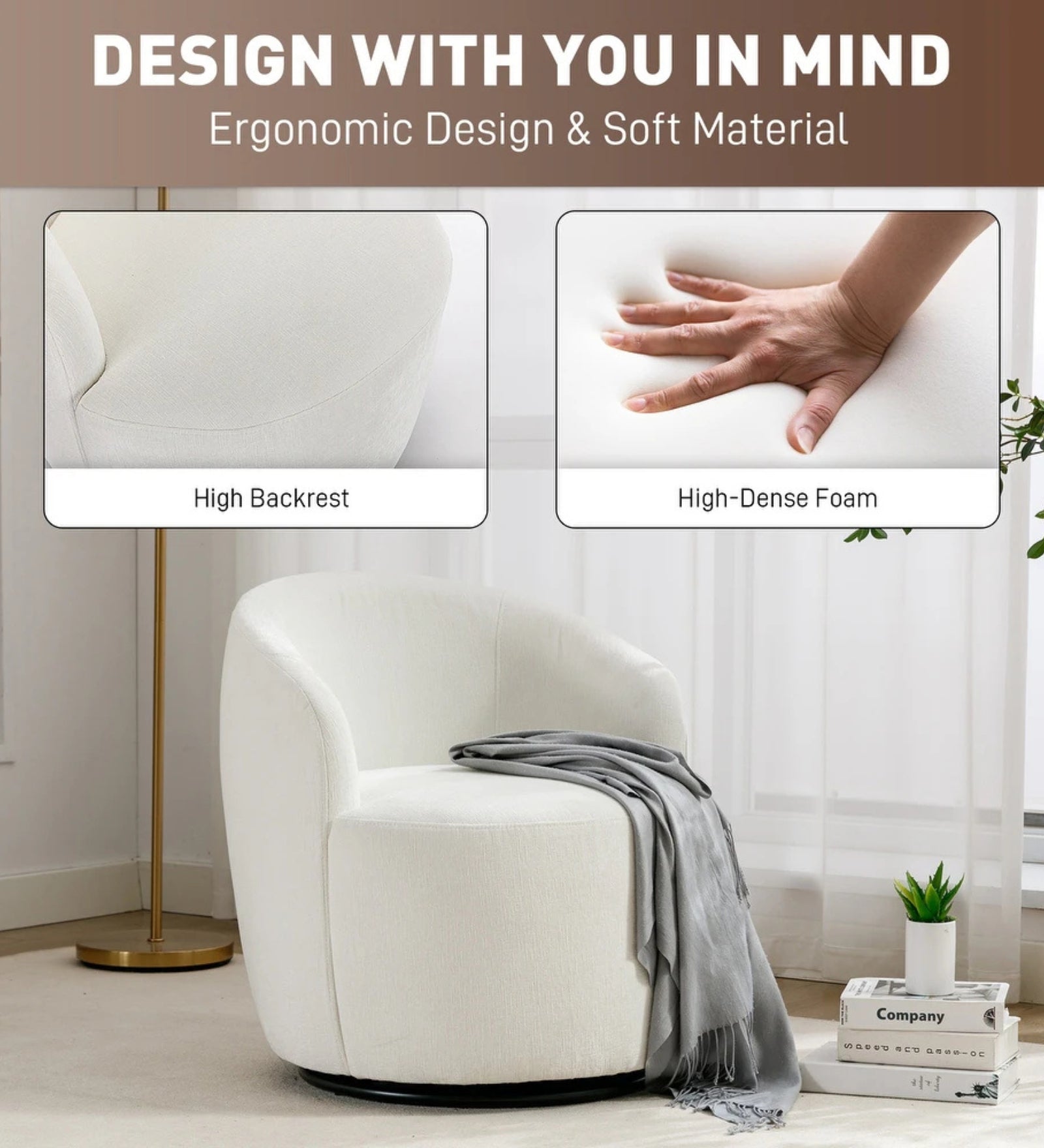Oscar Fabric Swivel Chair in Ivory Cream Colour