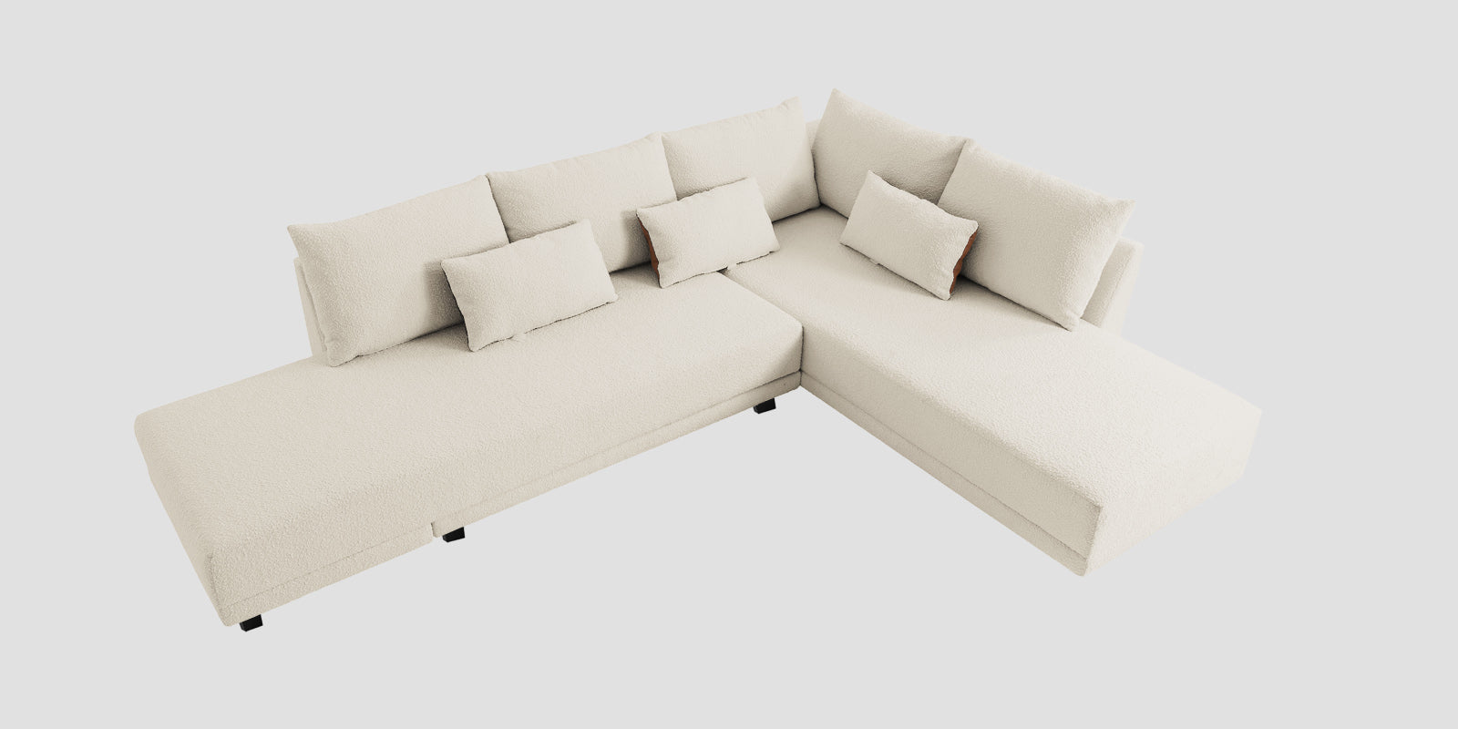 Ira Boucle Fabric LHS 6 Seater Convertible Sofa Cum Bed In Shell White Colour - Febonic Living