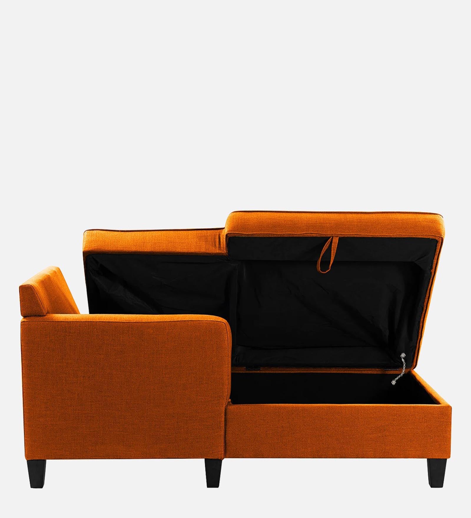 Royee Fabric LHS Chaise Lounger In Vivid Orange Colour With Storage - Febonic Living