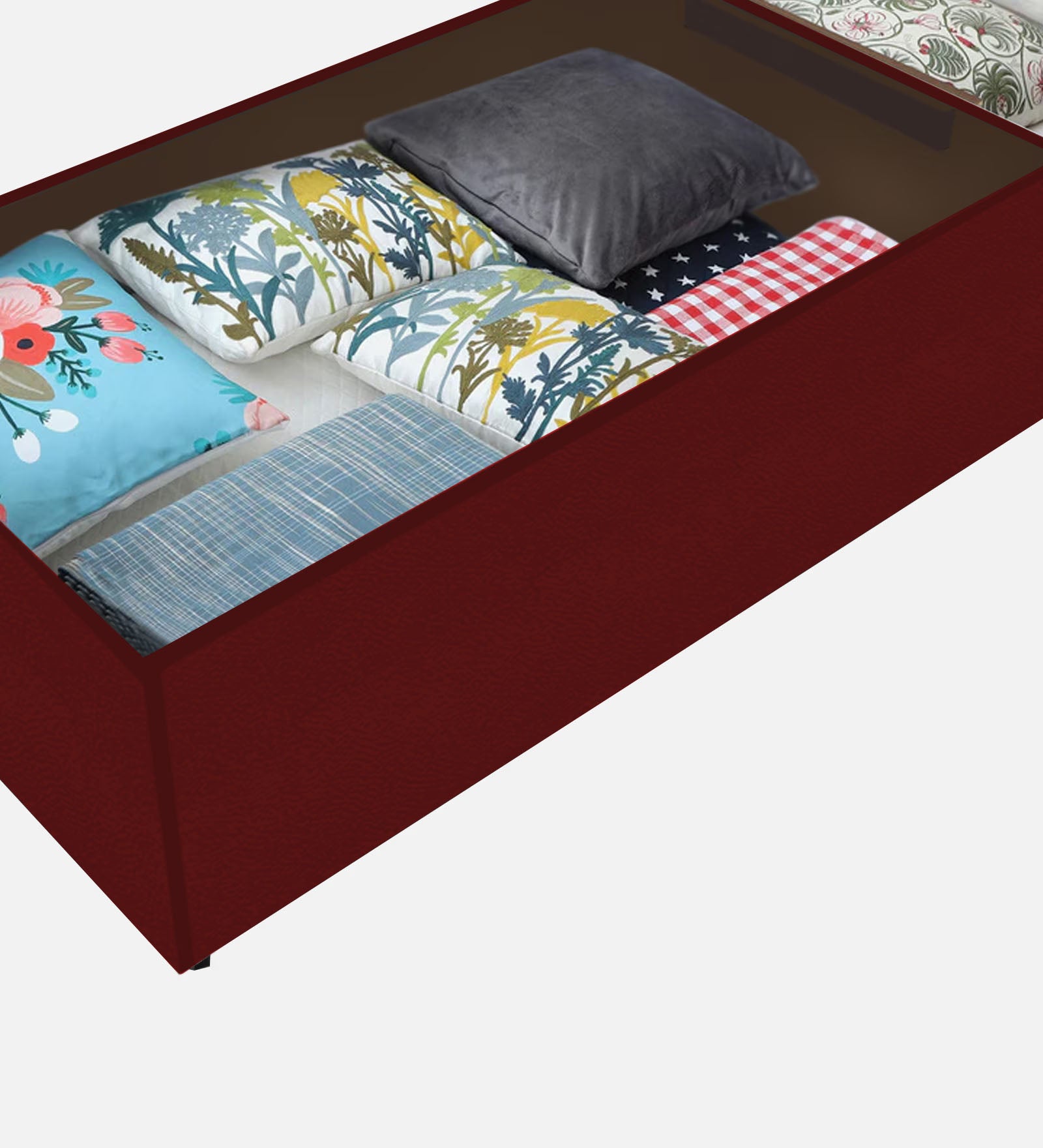 Lido Fabric King Size Bed In Blood Maroon Colour With Drawer Storage - Febonic Living