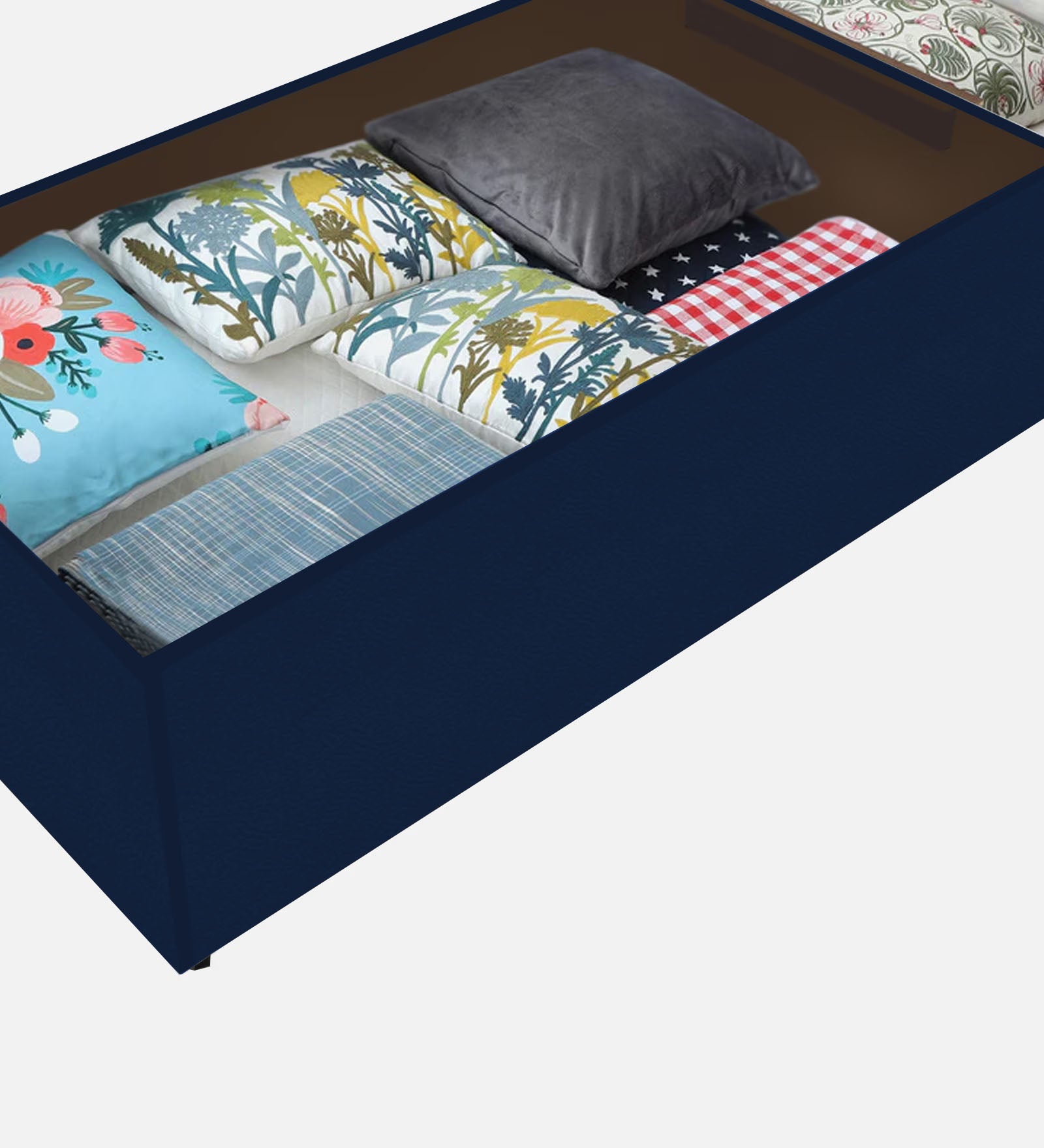 Lido Fabric King Size Bed In Royal Blue Colour With Drawer Storage - Febonic Living