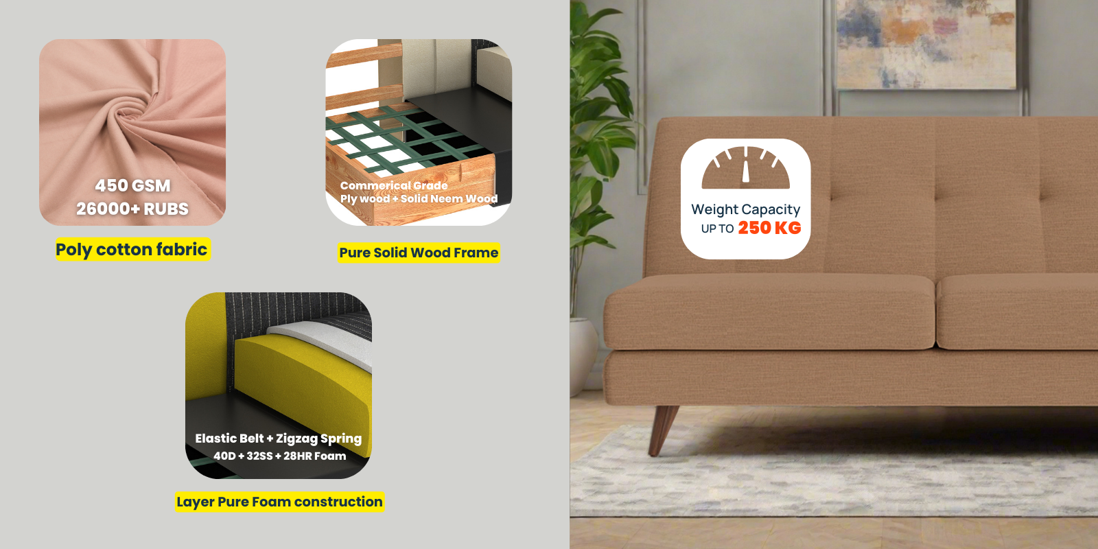 Jasmin Fabric 2 Seater Armless Sofa In Lit Grey Colour - Febonic Living