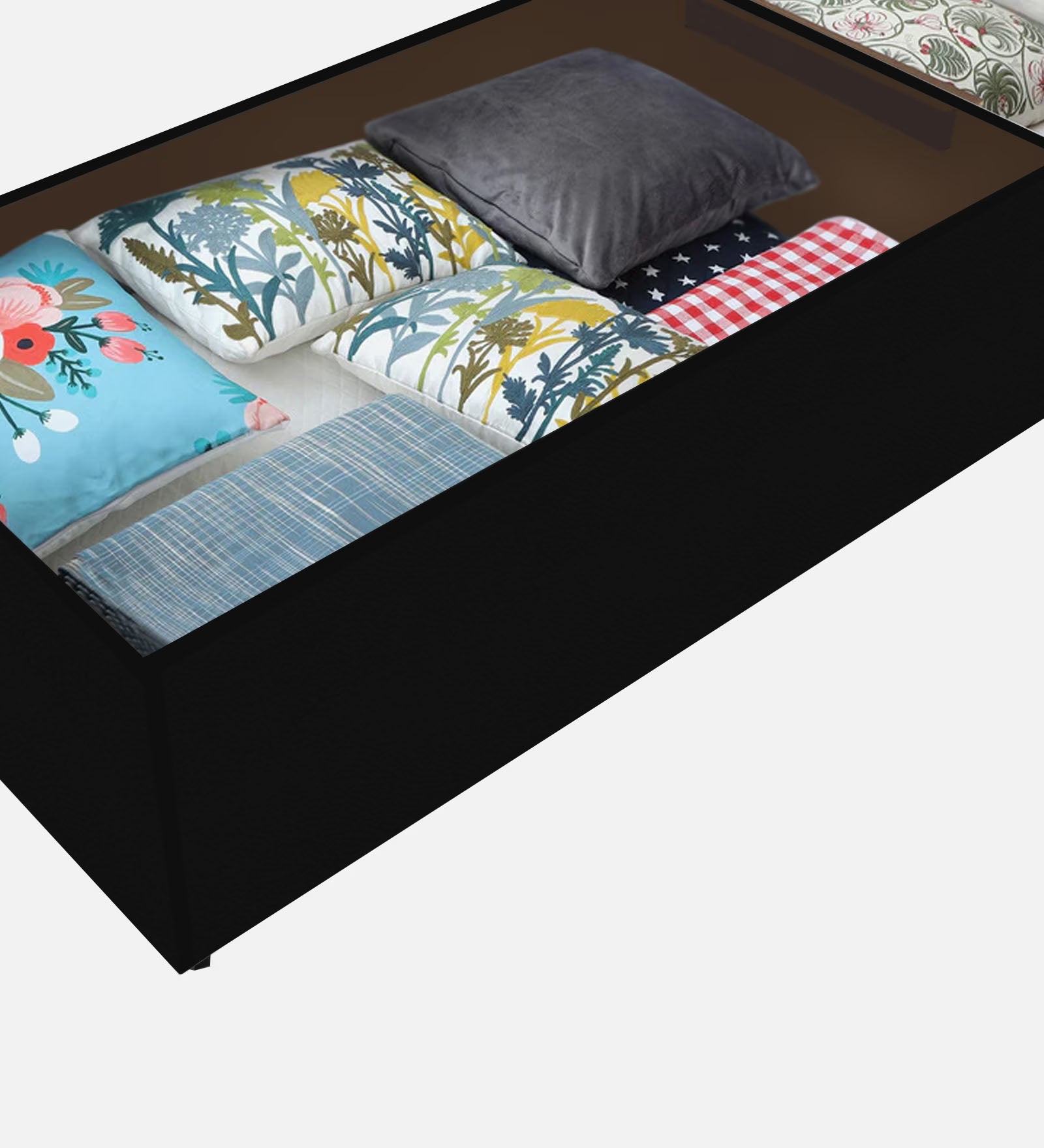 Lido Fabric Queen Size Bed In Zed Black Colour With Drawer Storage - Febonic Living