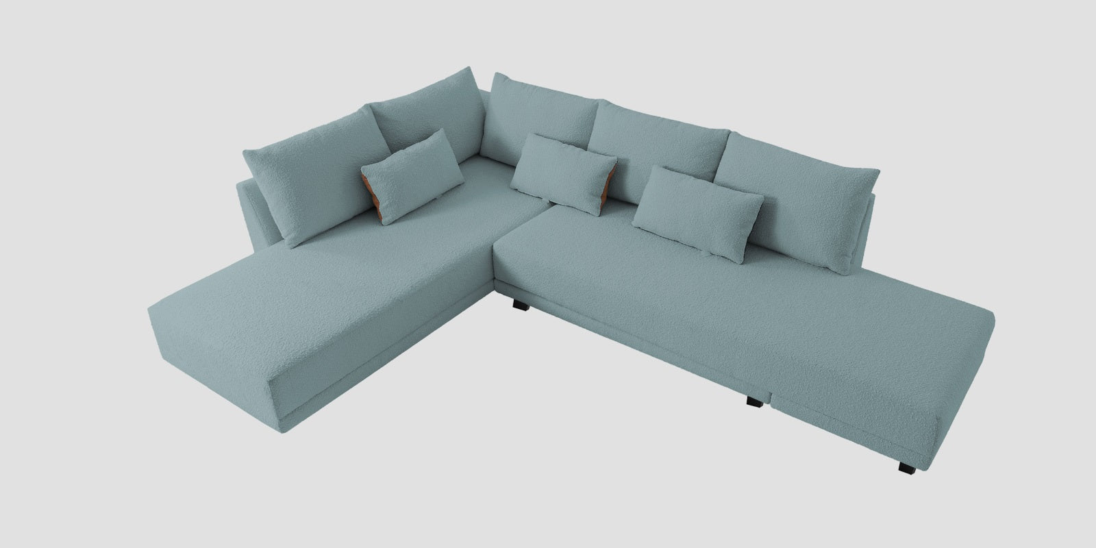 Ira Boucle Fabric RHS 6 Seater Convertible Sofa Cum Bed In Stormy Blue Colour - Febonic Living