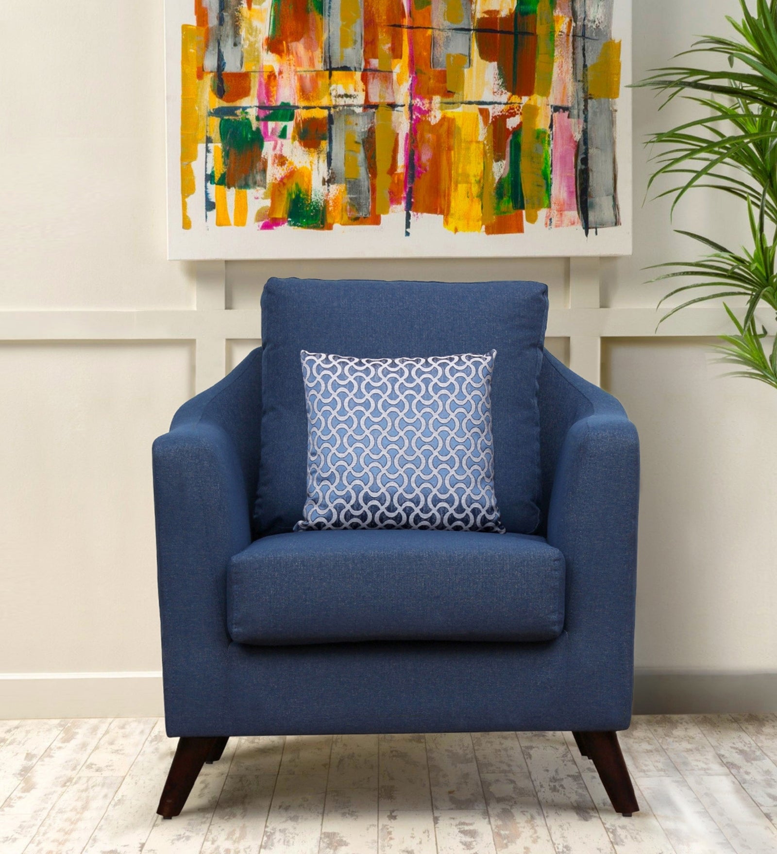 Cindy Fabric Arm Chair In Royal Blue Colour - Febonic Living