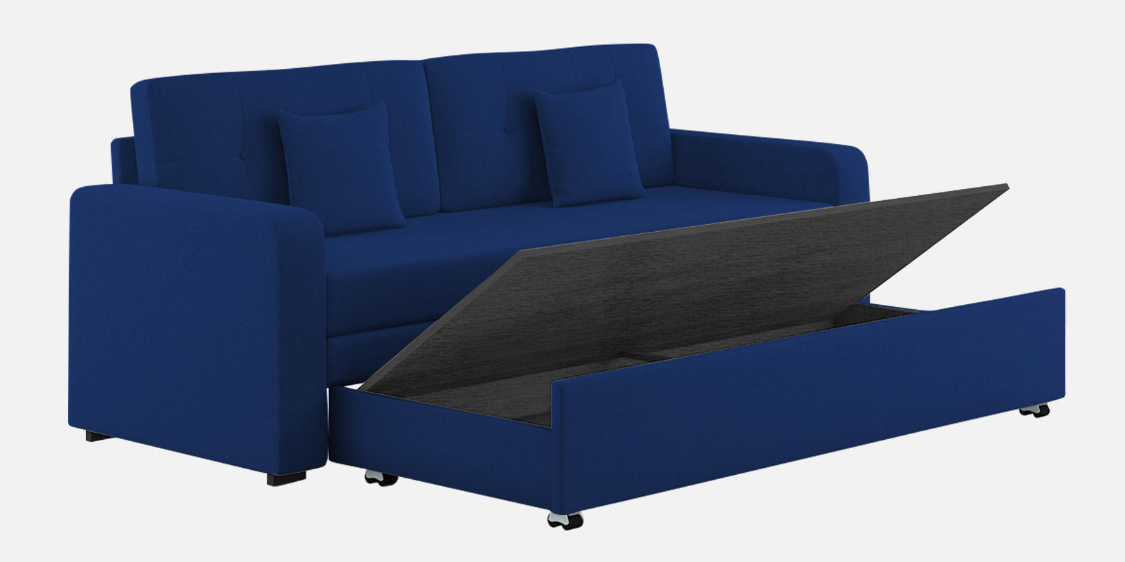 Rocky Fabric 3 Seater Pull Out Sofa Cum Bed In Royal Blue Colour With Storage - Febonic Living