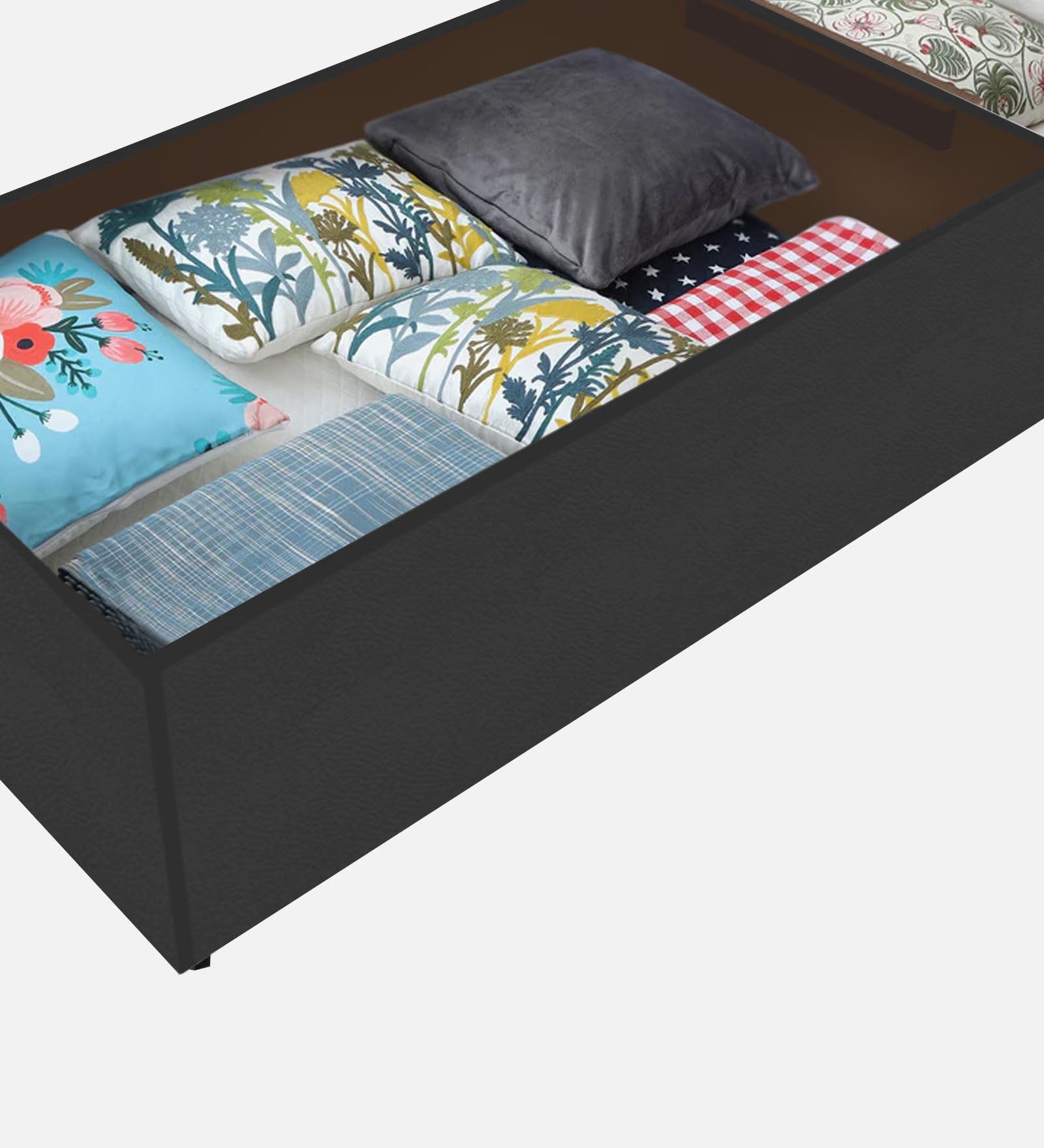 Lido Fabric Queen Size Bed In Charcoal Grey Colour With Drawer Storage - Febonic Living