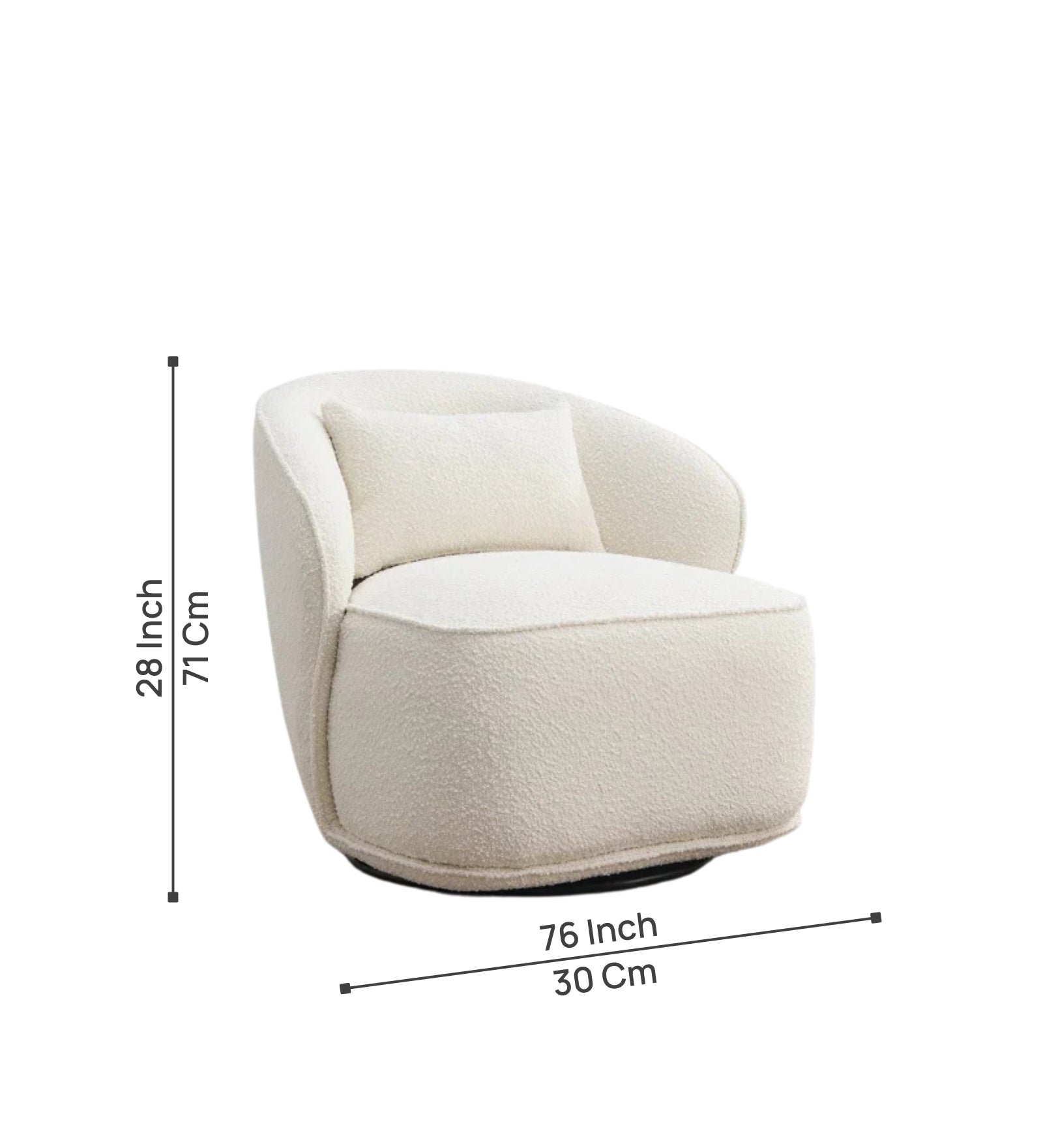 Hank Boucle Fabric Swivel Chair in Shell White Colour