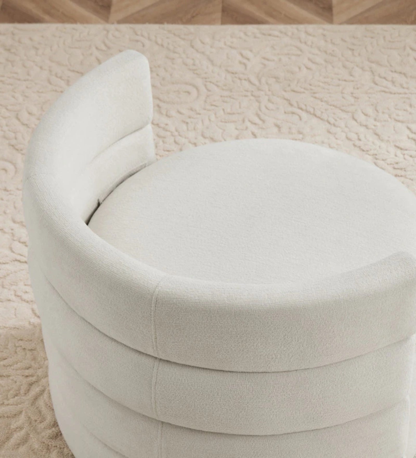 Rocco Fabric Swivel Chair in Ivory Cream Colour With Storage