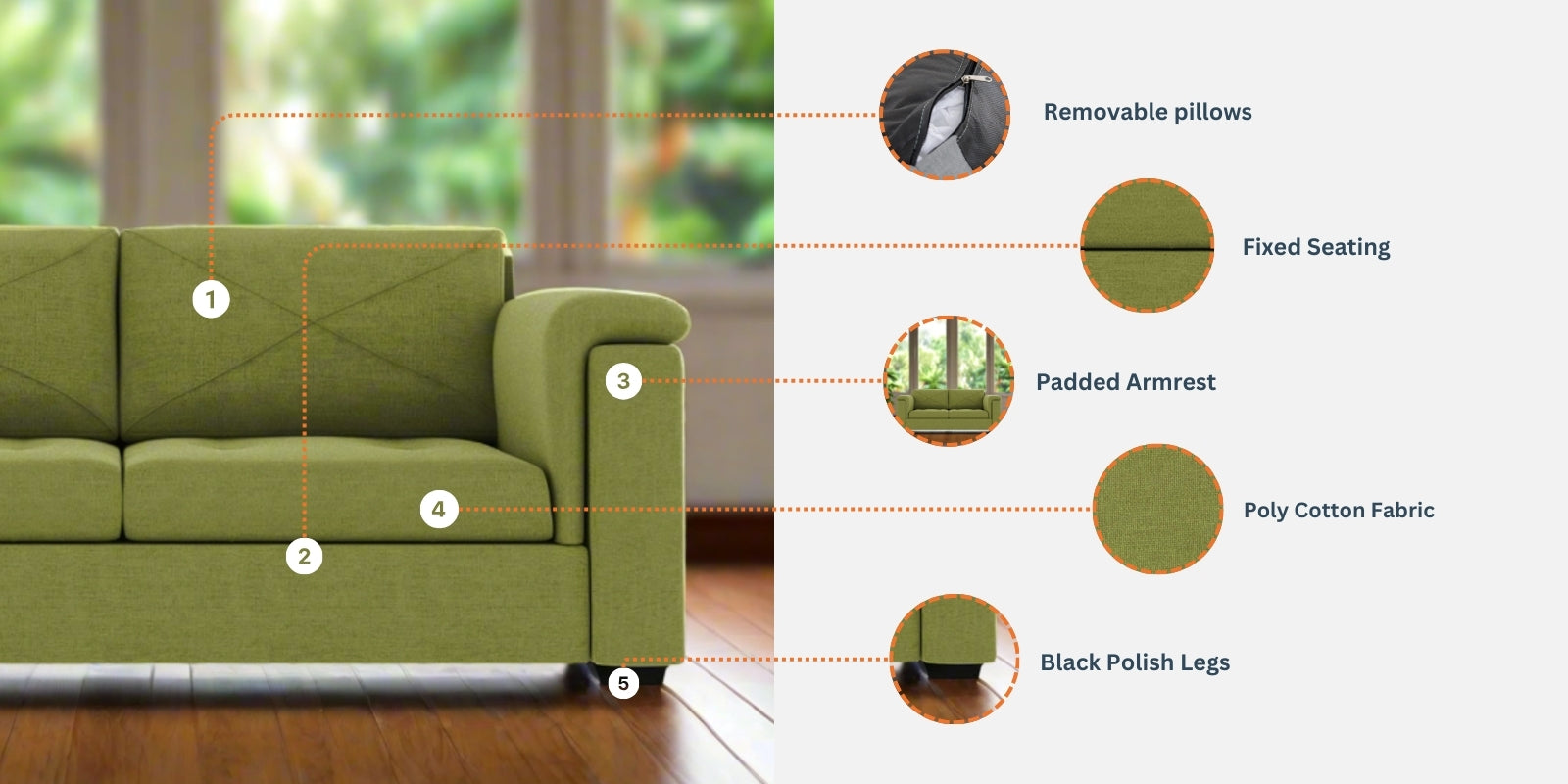 Andres Fabric 2 Seater Sofa In Blush Yellow Colour - Febonic Living