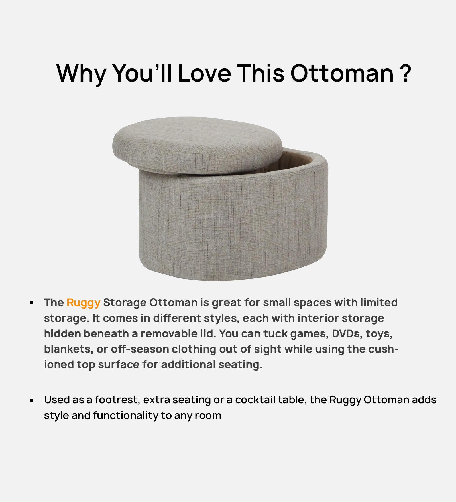 Ruggy Fabric Storage Ottoman in Bold Yellow Colour - Febonic Living