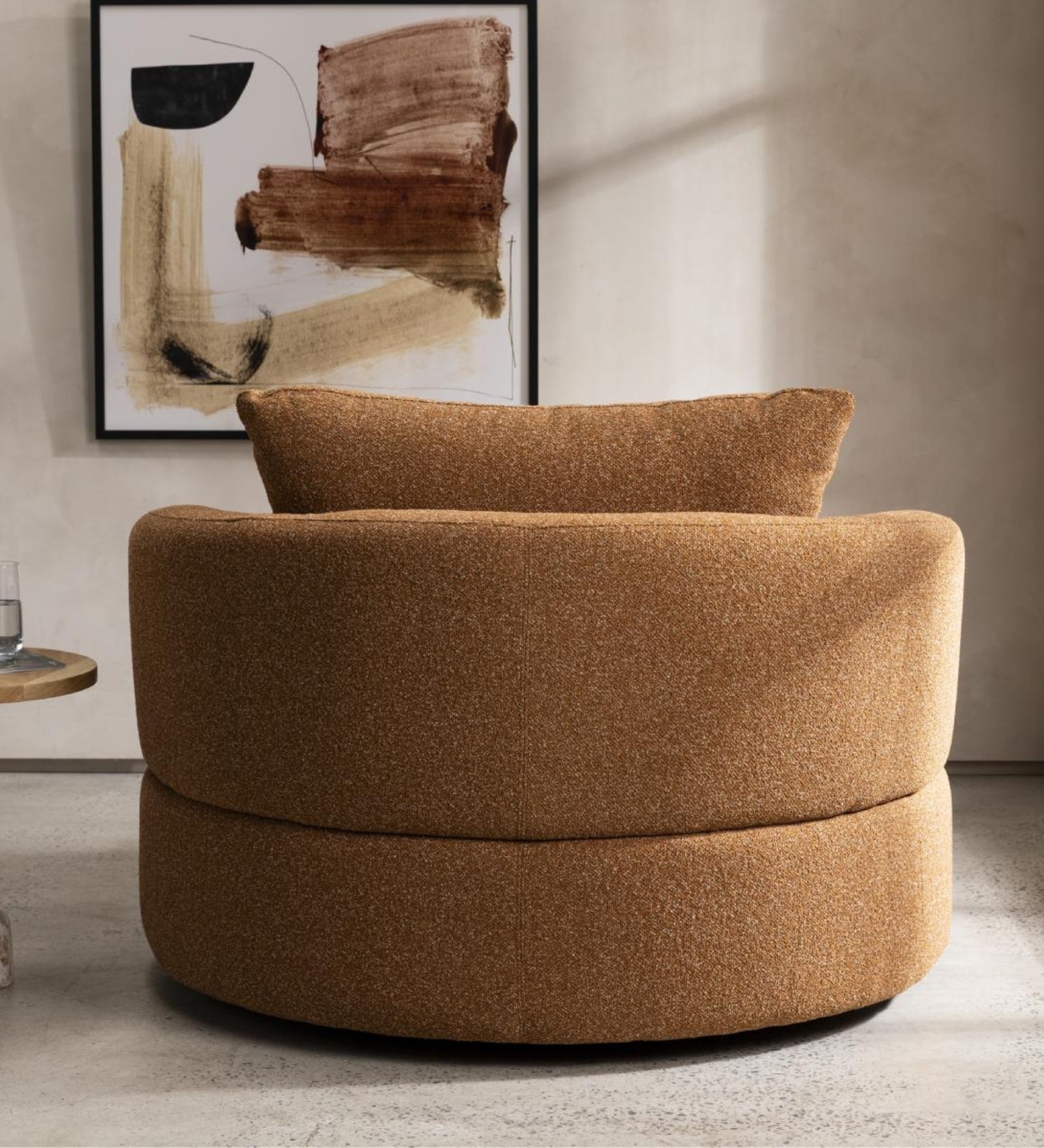 Cobra Boucle Fabric Swivel Chair in Brown Colour