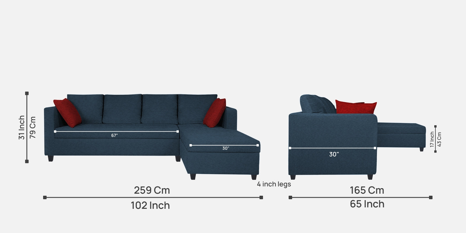 Nebula Fabric LHS Sectional Sofa (3+Lounger) In Light Blue Colour - Febonic Living