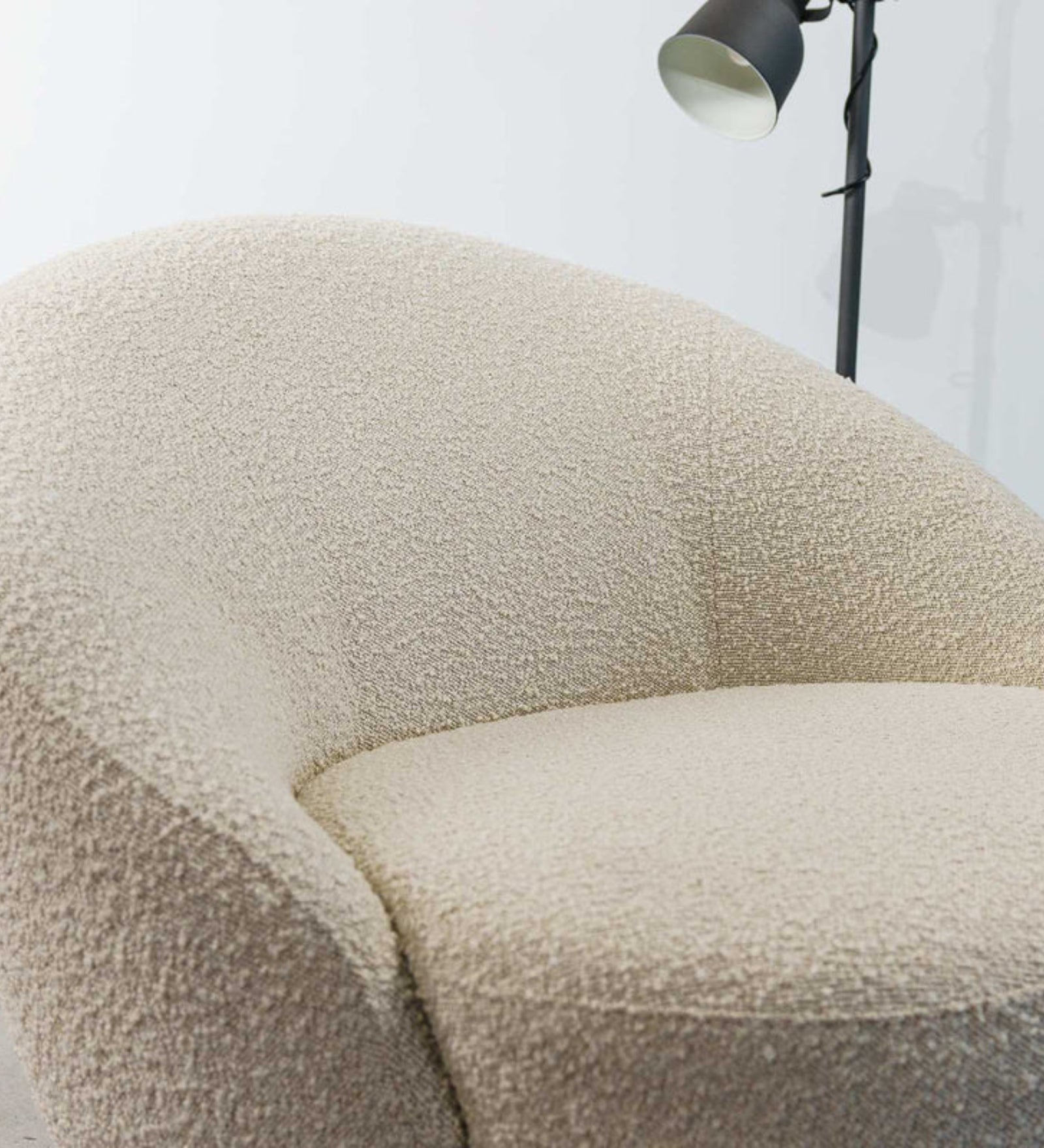 Lily Boucle Fabric Swivel Chair in Shell White Colour
