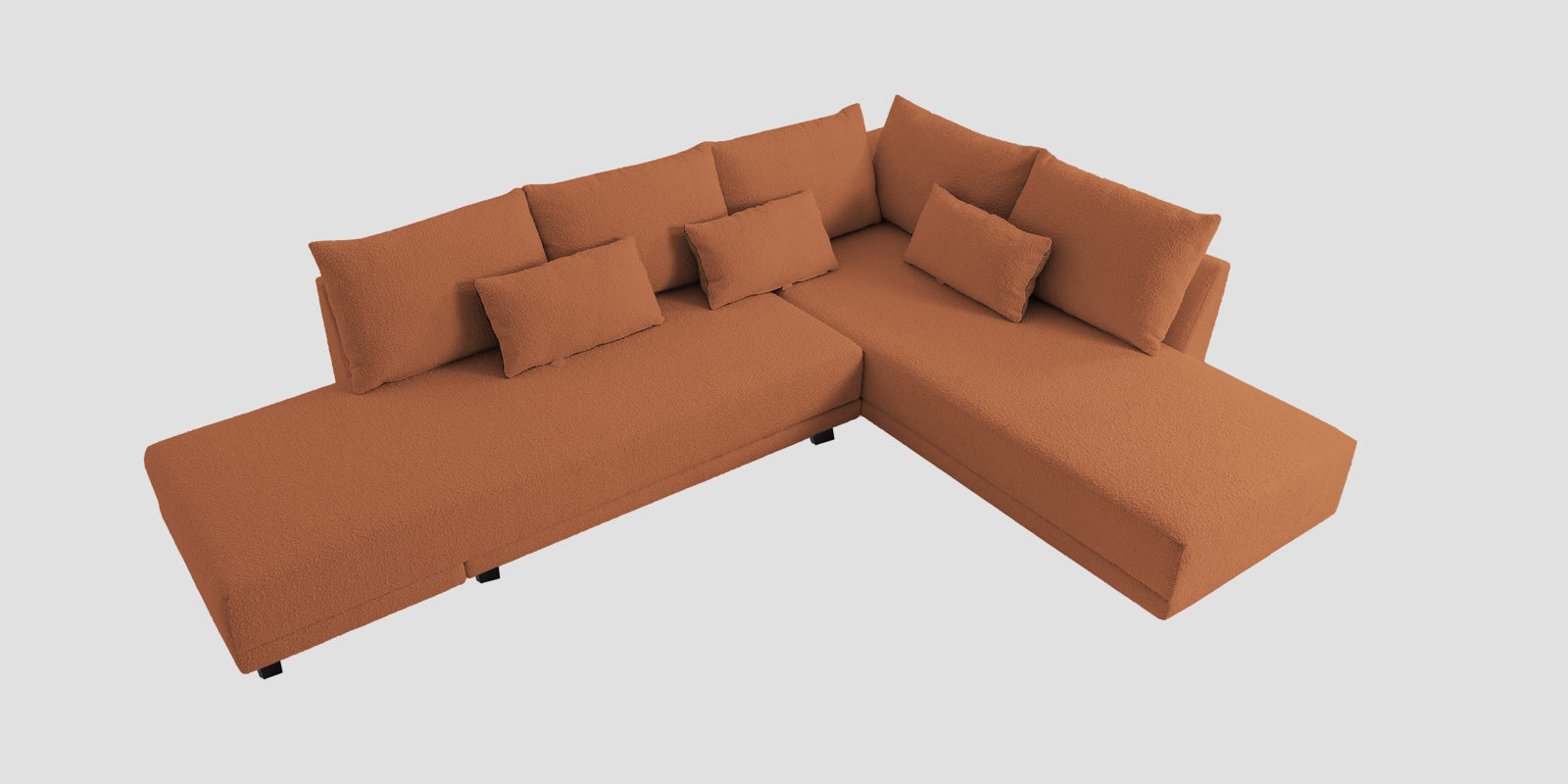 Ira Boucle Fabric LHS 6 Seater Convertible Sofa Cum Bed In Light Orange Colour - Febonic Living