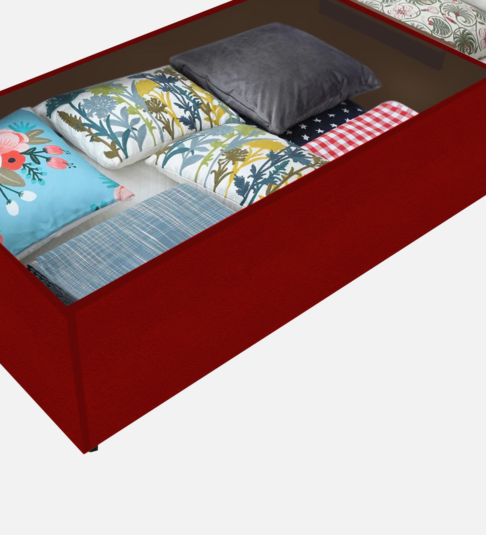 Lido Fabric King Size Bed In Ruby Red Colour With Drawer Storage - Febonic Living