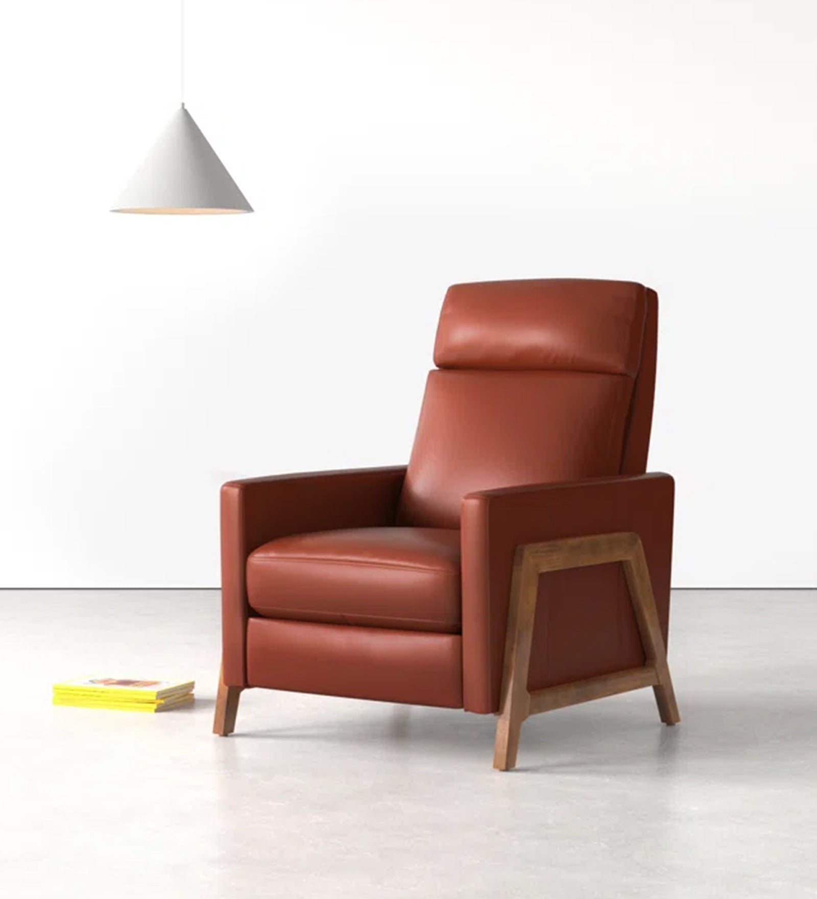 Ary 1 Seater Wood Framed Leatherette Recliner In Sandle Brown Colour - Febonic Living