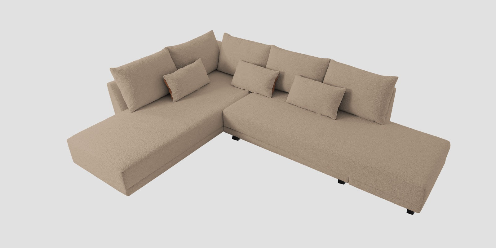 Ira Boucle Fabric RHS 6 Seater Convertible Sofa Cum Bed In Mushroom Beige Colour - Febonic Living