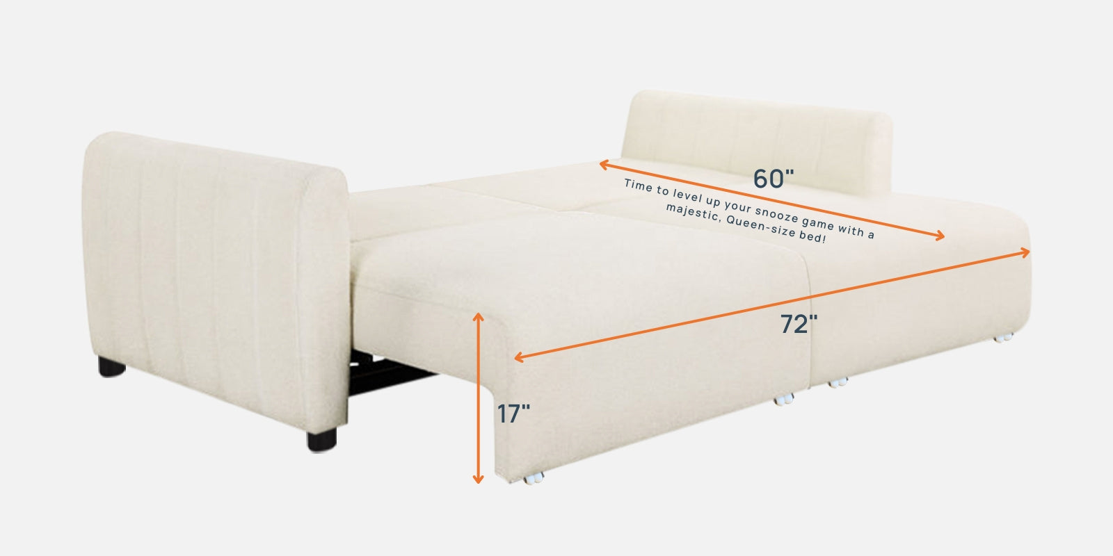 Vima Fabric 3 Seater Pull Out Sofa Cum Bed In Ivory Cream Colour - Febonic Living