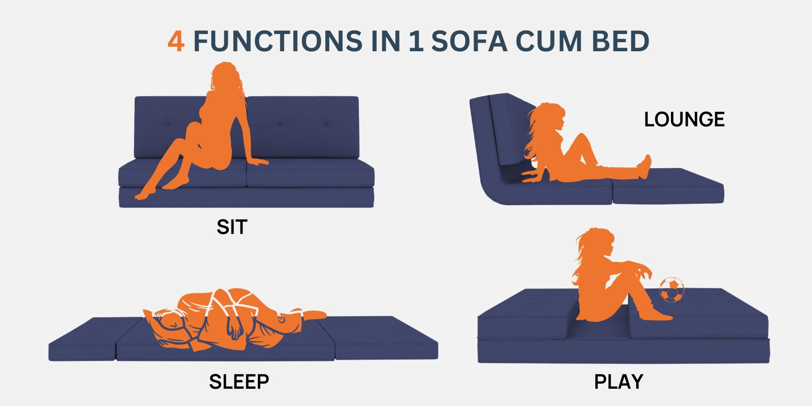 Cora Fabric 2 Seater Foldable Sofa Cum Bed In Denim Blue Colour - Febonic Living