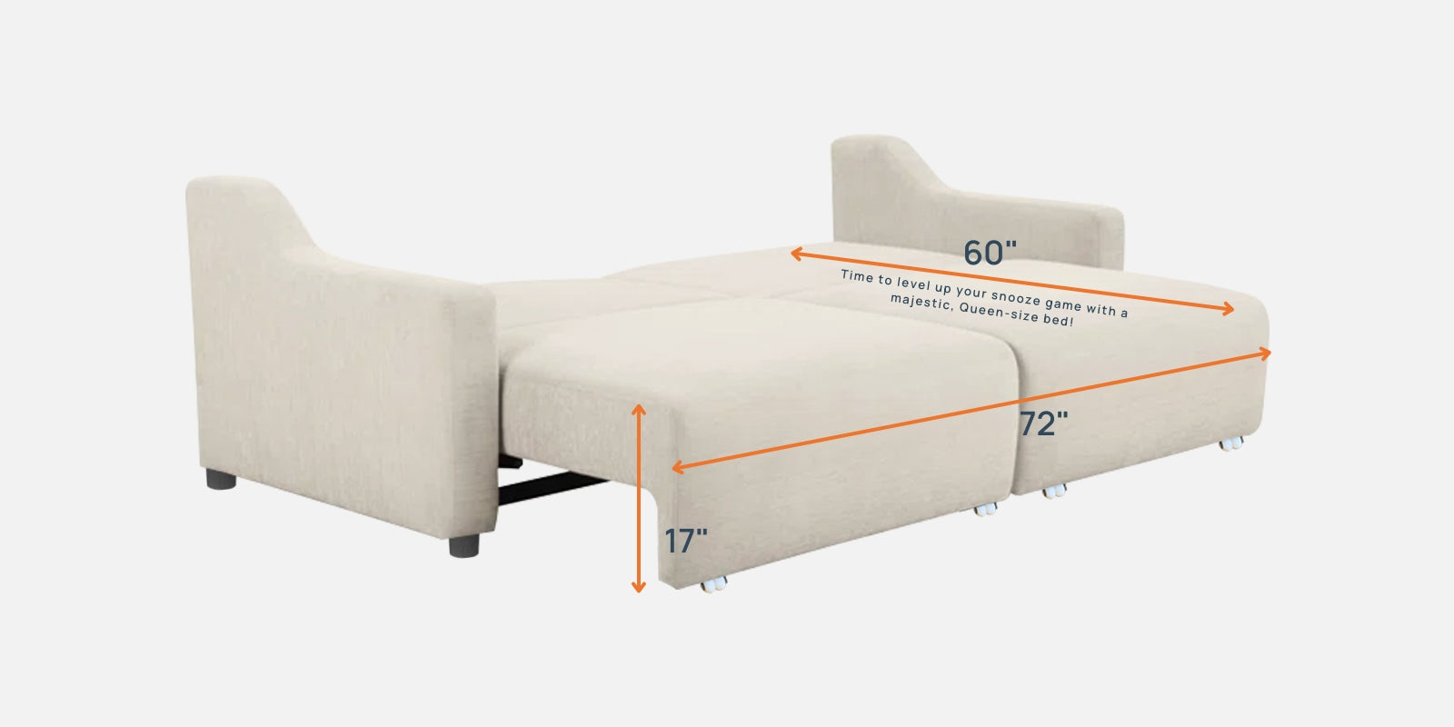 Gabby Fabric 3 Seater Pull Out Sofa Cum Bed In Ivory Cream Colour - Febonic Living