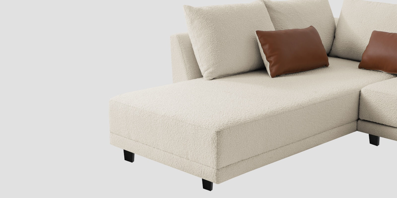 Ira Boucle Fabric RHS 6 Seater Convertible Sofa Cum Bed In Shell White Colour - Febonic Living