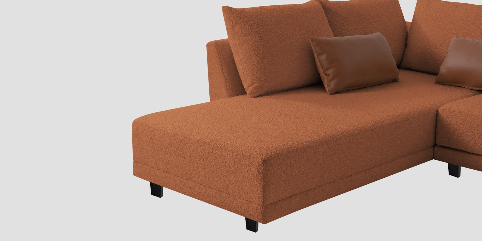 Ira Boucle Fabric RHS 6 Seater Convertible Sofa Cum Bed In Light Orange Colour - Febonic Living