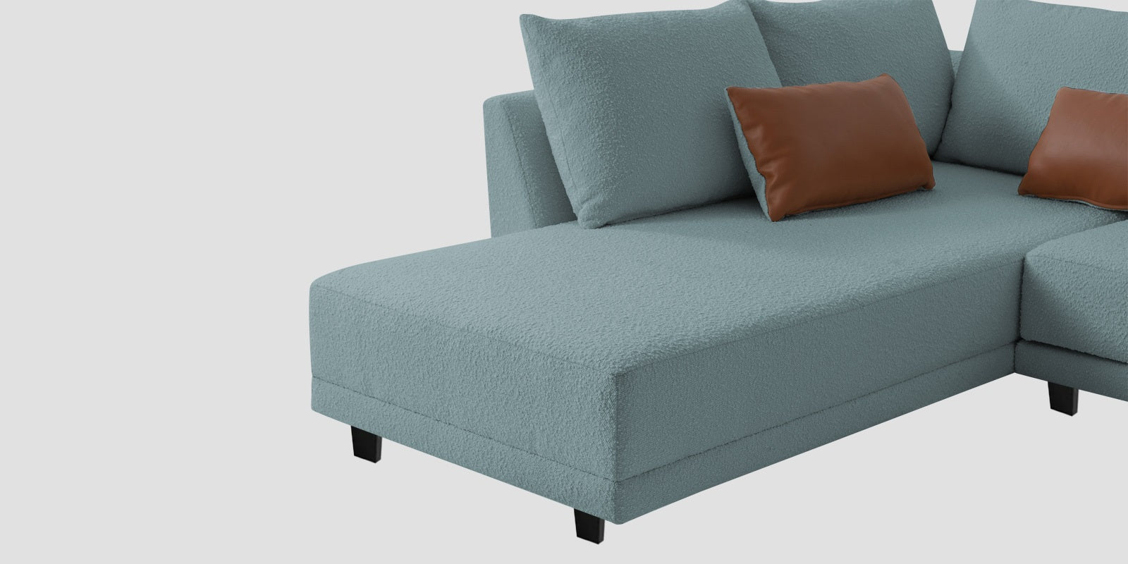 Ira Boucle Fabric RHS 6 Seater Convertible Sofa Cum Bed In Stormy Blue Colour - Febonic Living