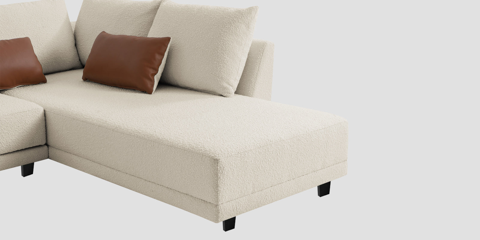 Ira Boucle Fabric LHS 6 Seater Convertible Sofa Cum Bed In Shell White Colour - Febonic Living