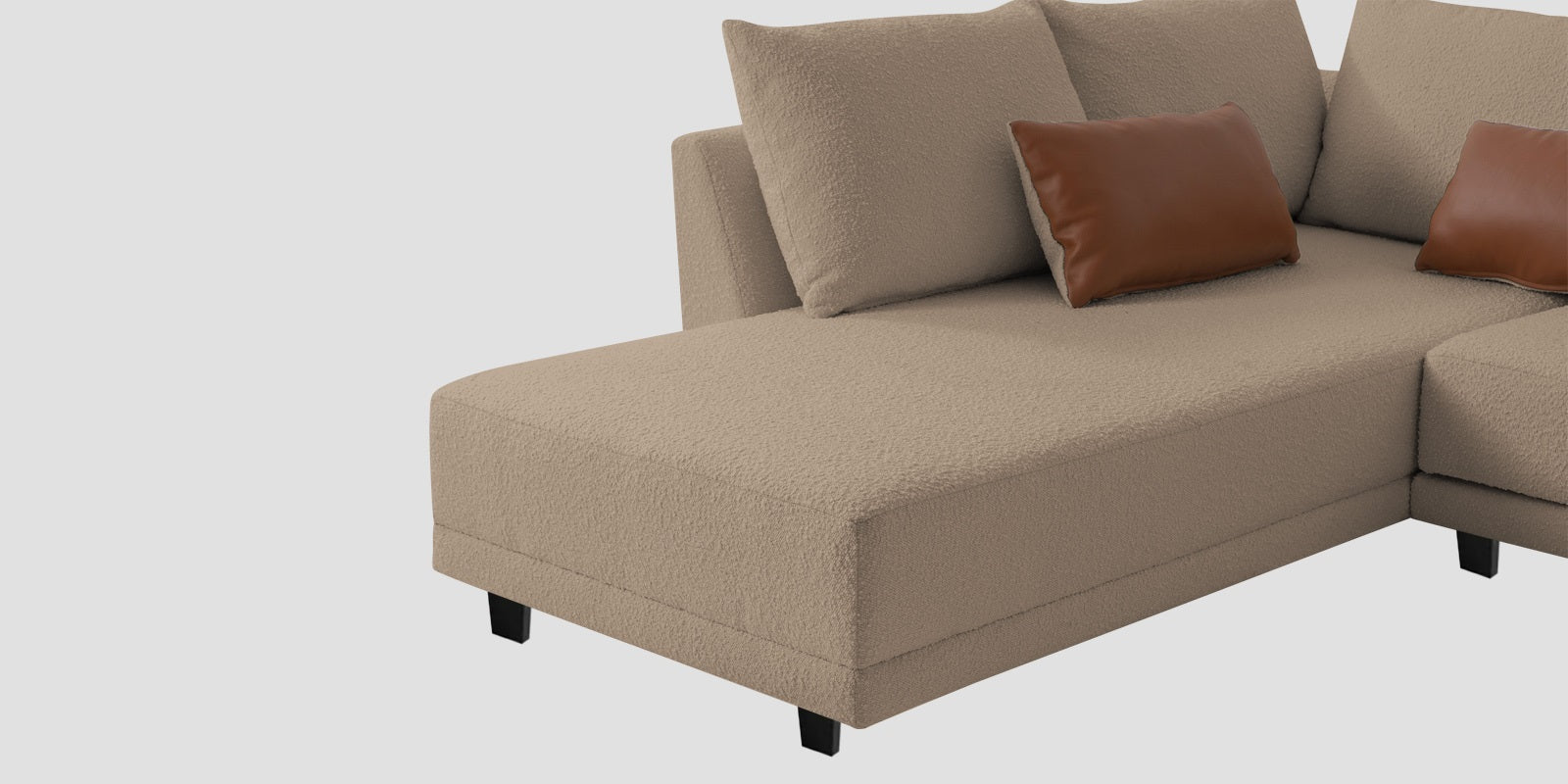 Ira Boucle Fabric RHS 6 Seater Convertible Sofa Cum Bed In Mushroom Beige Colour - Febonic Living