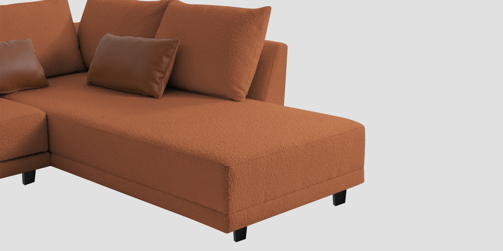 Ira Boucle Fabric LHS 6 Seater Convertible Sofa Cum Bed In Light Orange Colour - Febonic Living