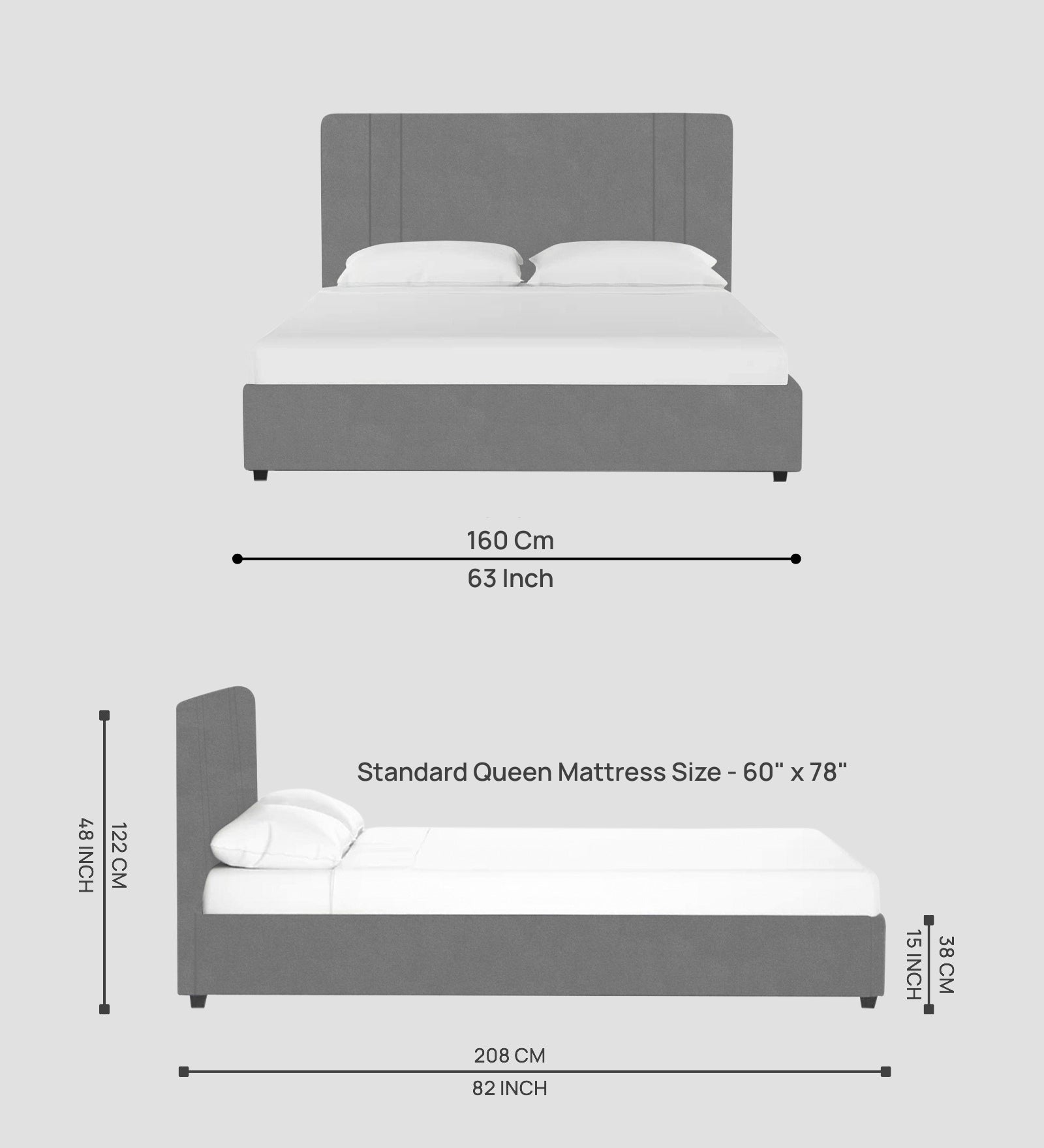 Asyra Velvet Queen Bed in Light Grey Colour With Box Storage - Febonic Living
