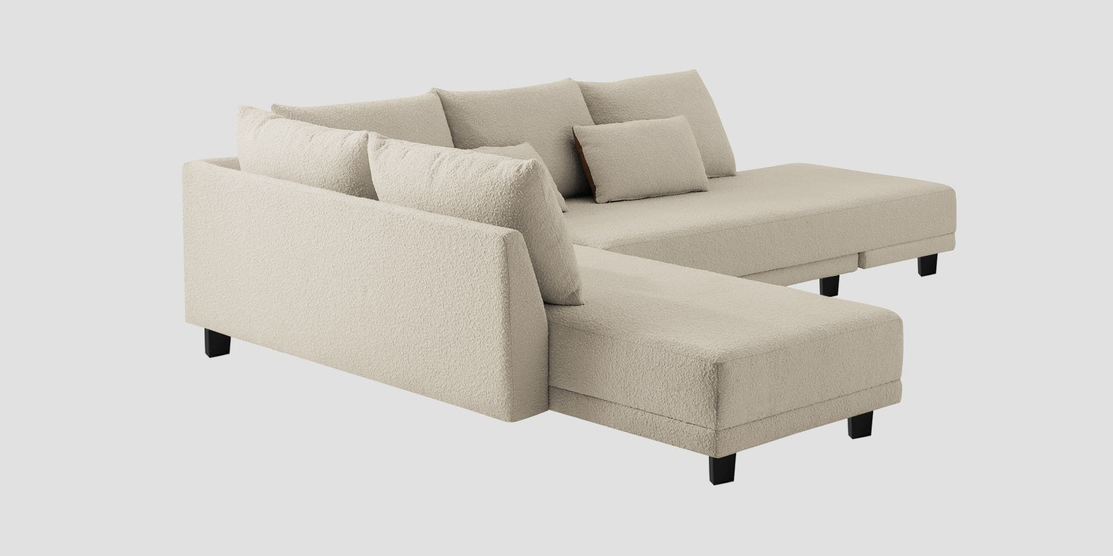 Ira Boucle Fabric RHS 6 Seater Convertible Sofa Cum Bed In Shell White Colour - Febonic Living